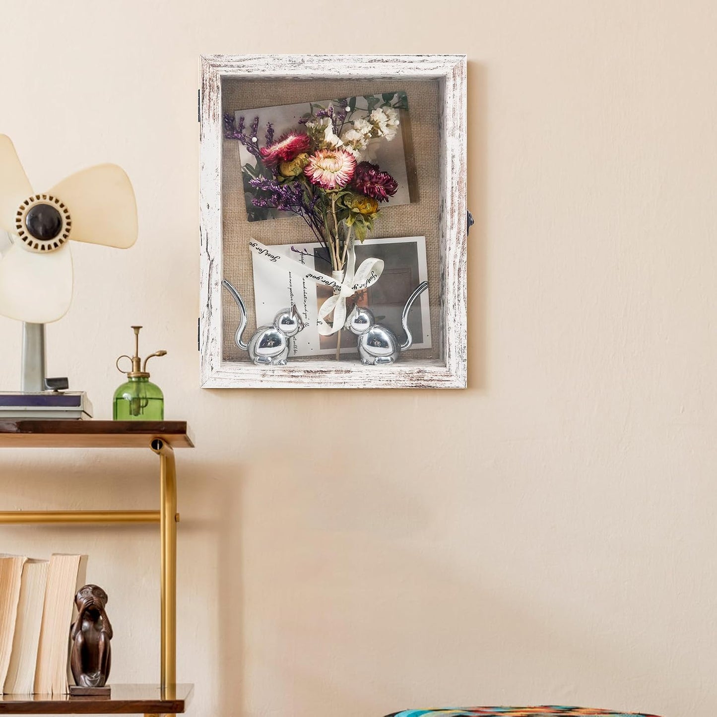 Small Wall Mounted Shadow Box Frame 8x10 with Real Glass,White | 1.5in Display Case for Collectibles,Pictures,Pet