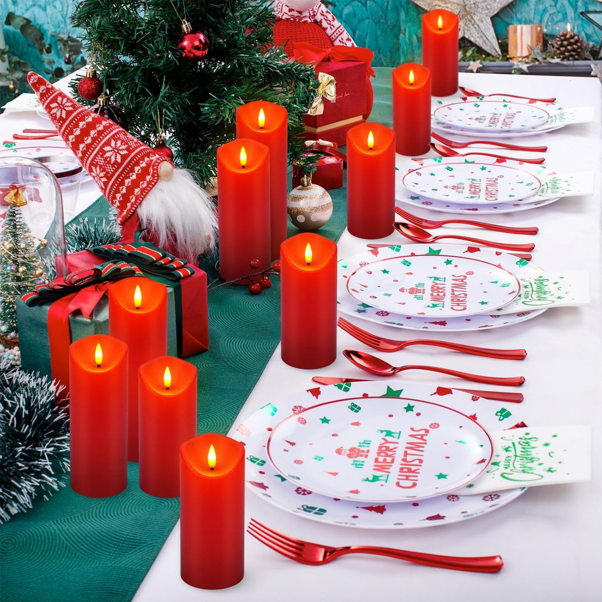 fclayvts 24 Pack Red LED Candles with Remote & Timer - Flameless Pillar Candles with 3D Flickering Flame, Battery
