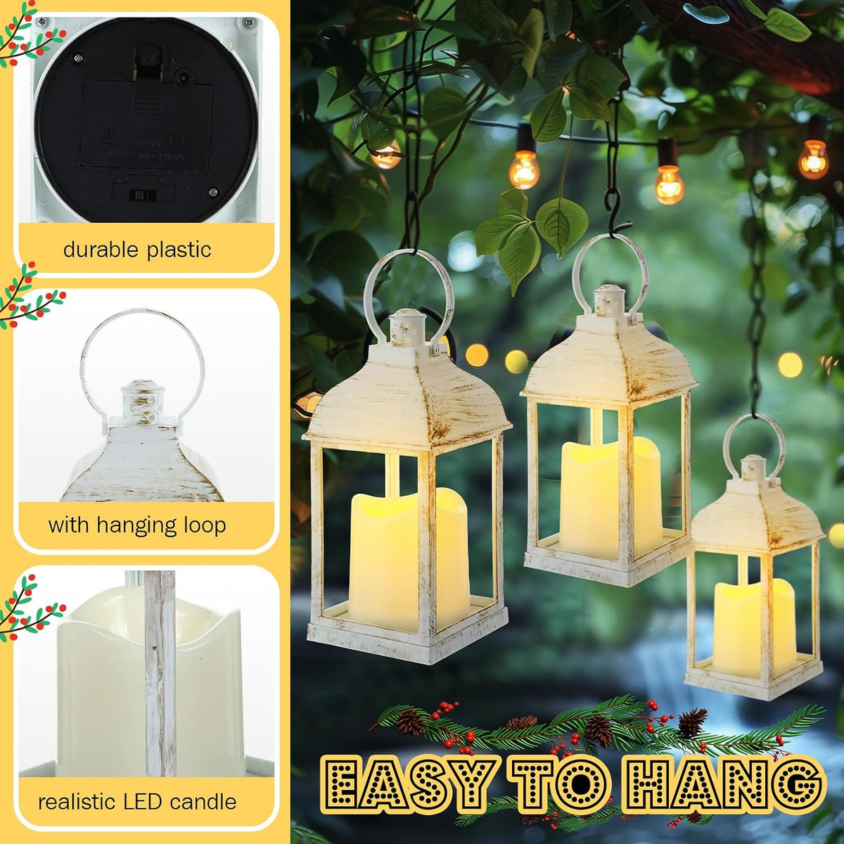 12 Pack 10 Inch White Decorative Candle Lantern Bulk LED Flameless | Lanterns Centerpiece Battery Powered Flameless