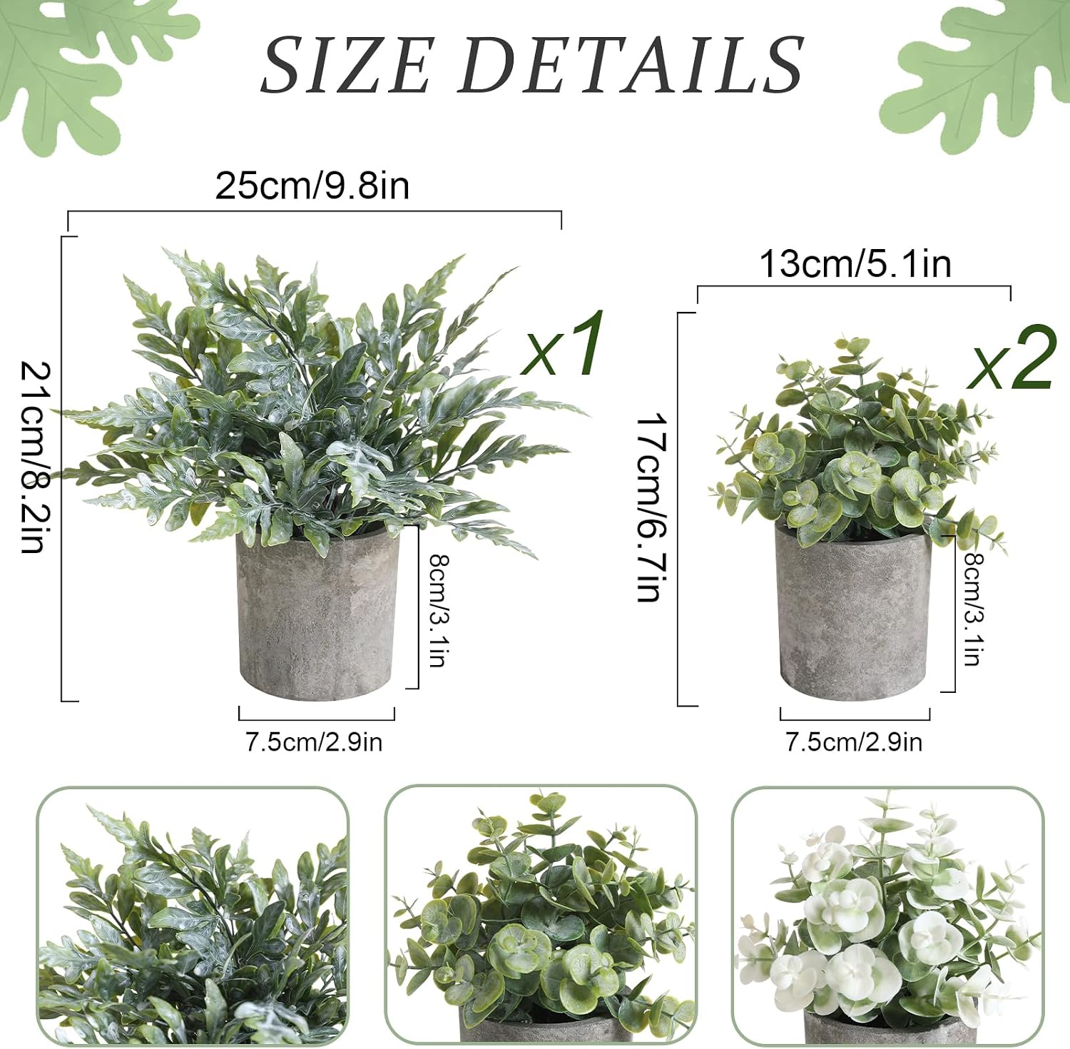 Mini Potted Fake Plants Artificial Plastic Indoor Eucalyptus Plants / Green / Set of 3