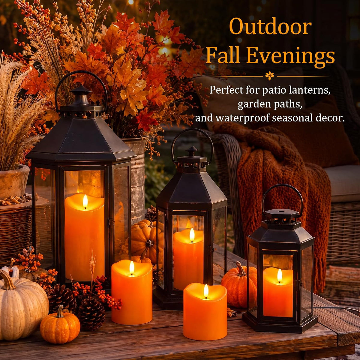 Homemory Halloween Orange Waterproof LED Candles, Remote Timer, Set of 6 | Flameless candles, D3 x H4/4/5/6/8/8 in
