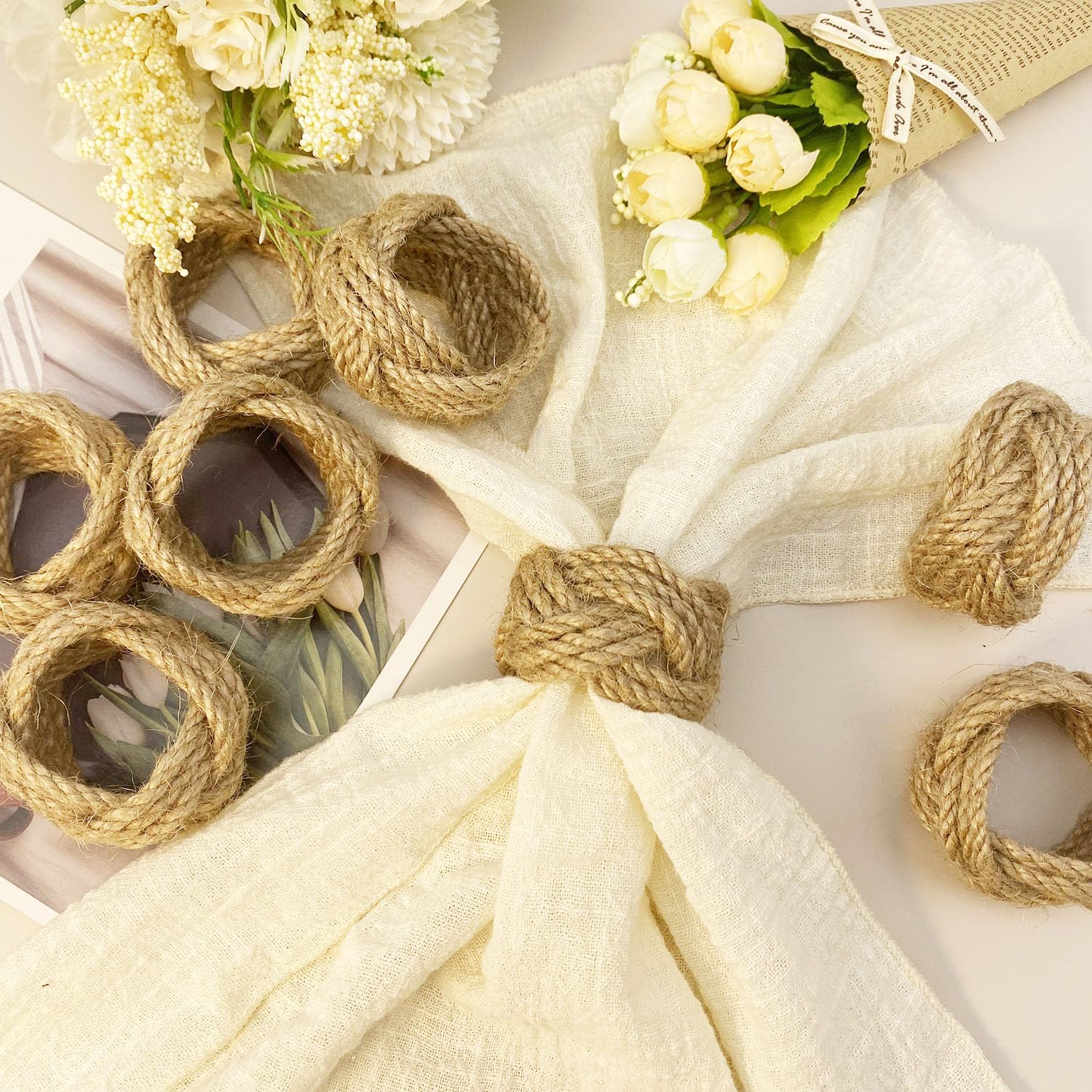 Woven Napkin Rings Bulk Farmhouse Burlap Jute Napkin Rings for Dinning Table / Set of 12