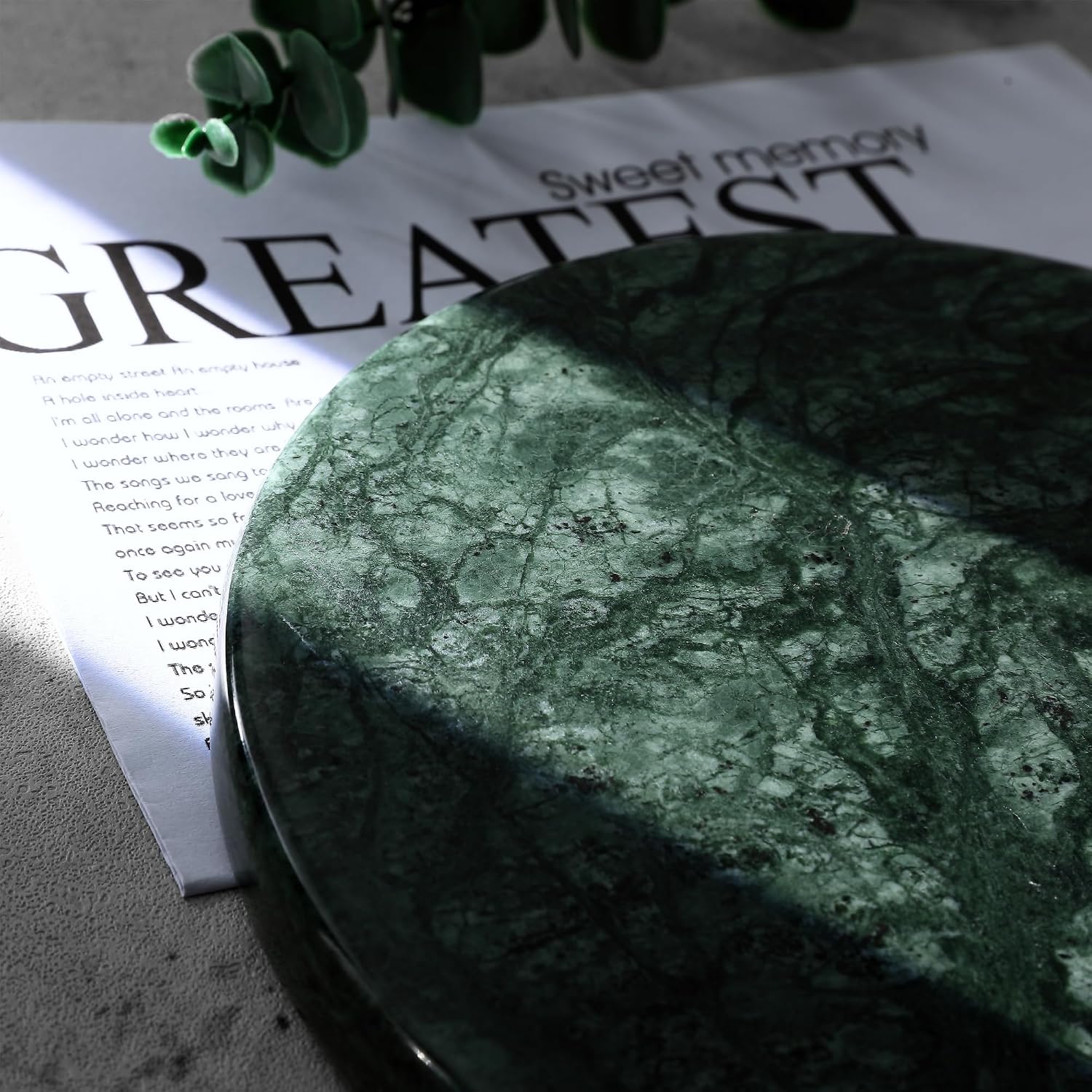 Decorative Tray / Natural Marble Round Tray / Green / 8 Inch
