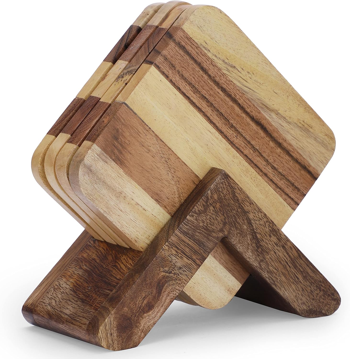 Holder Handmade Wooden Square Dual Tone Color Striped Design / Dual-color / Wood / 4 x 4 / Set of 4