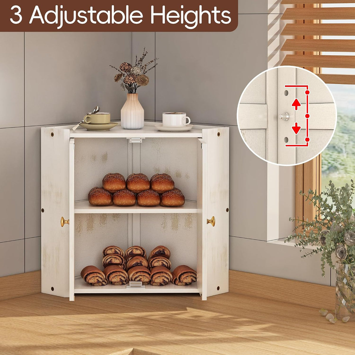 Bamboo Bread Box for Kitchen Countertop, Double Layer Breadbox | Natural bamboo, large capacity bread storage, fits