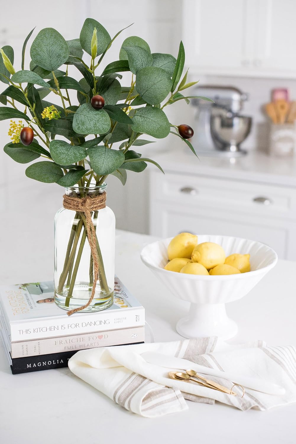 Artificial Eucalyptus Stems in Glass Vase / Darkolivegreen
