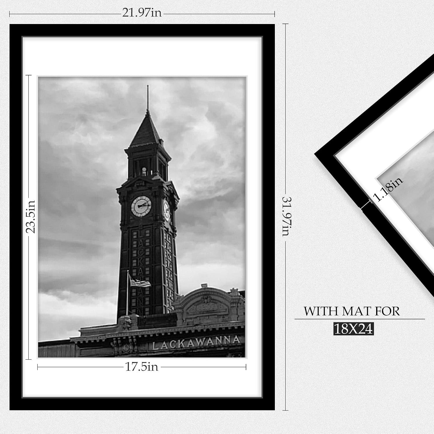 Wiscet 20x30 Picture Frame Set of 3, for Wall Gallery Photo Frames, Black | Display Pictures 18x24 with Mat or 20 x 30