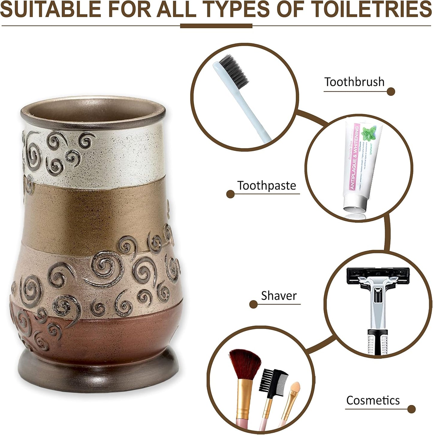 Zahari Home 4pc Miramar Bathroom Accessories Sets Lotion Pump, Tumbler, Tooth Brush Holder and Soap Dish Unique Design