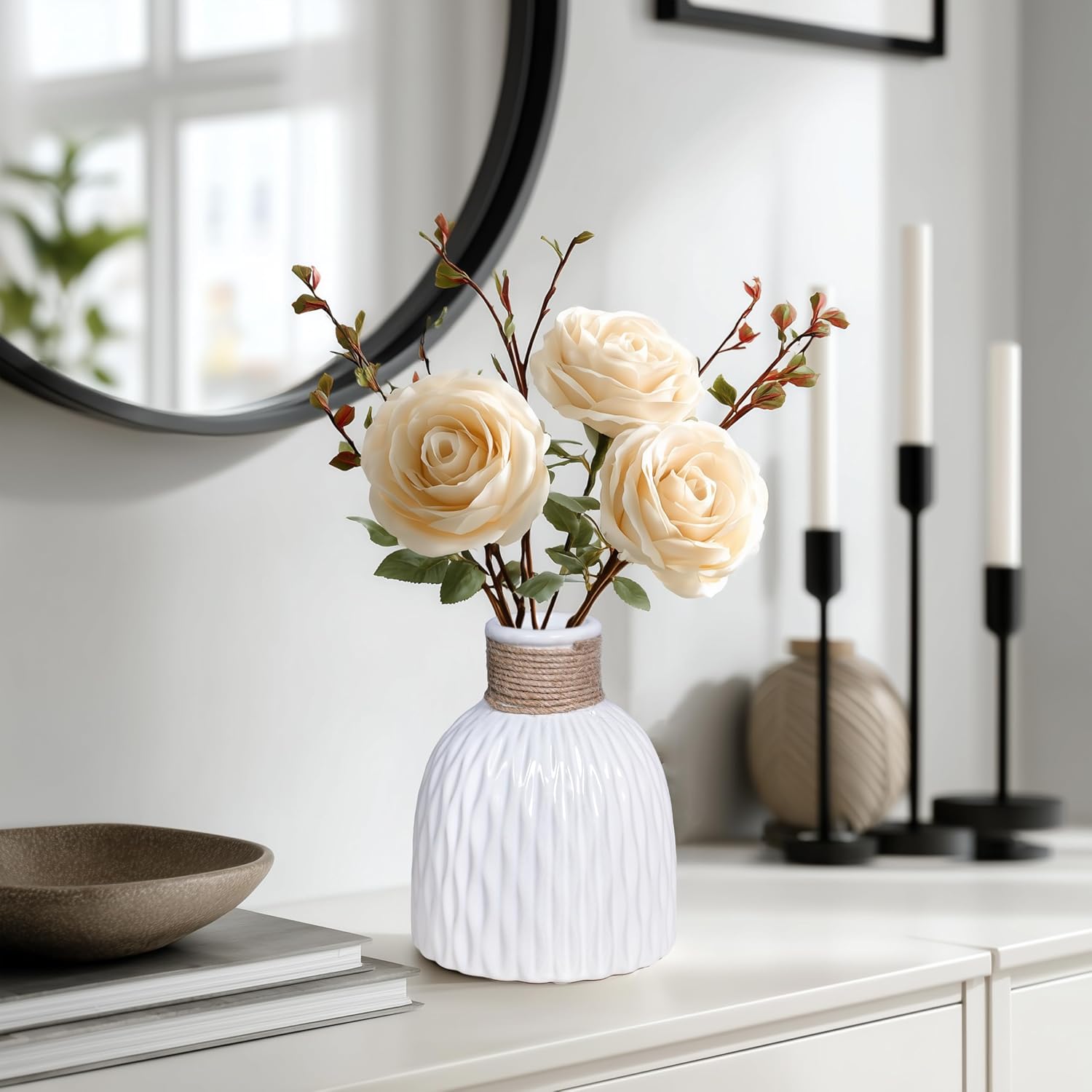 Ceramic Vase / Modern Textured Vases Home Decor / White / 6 Inch