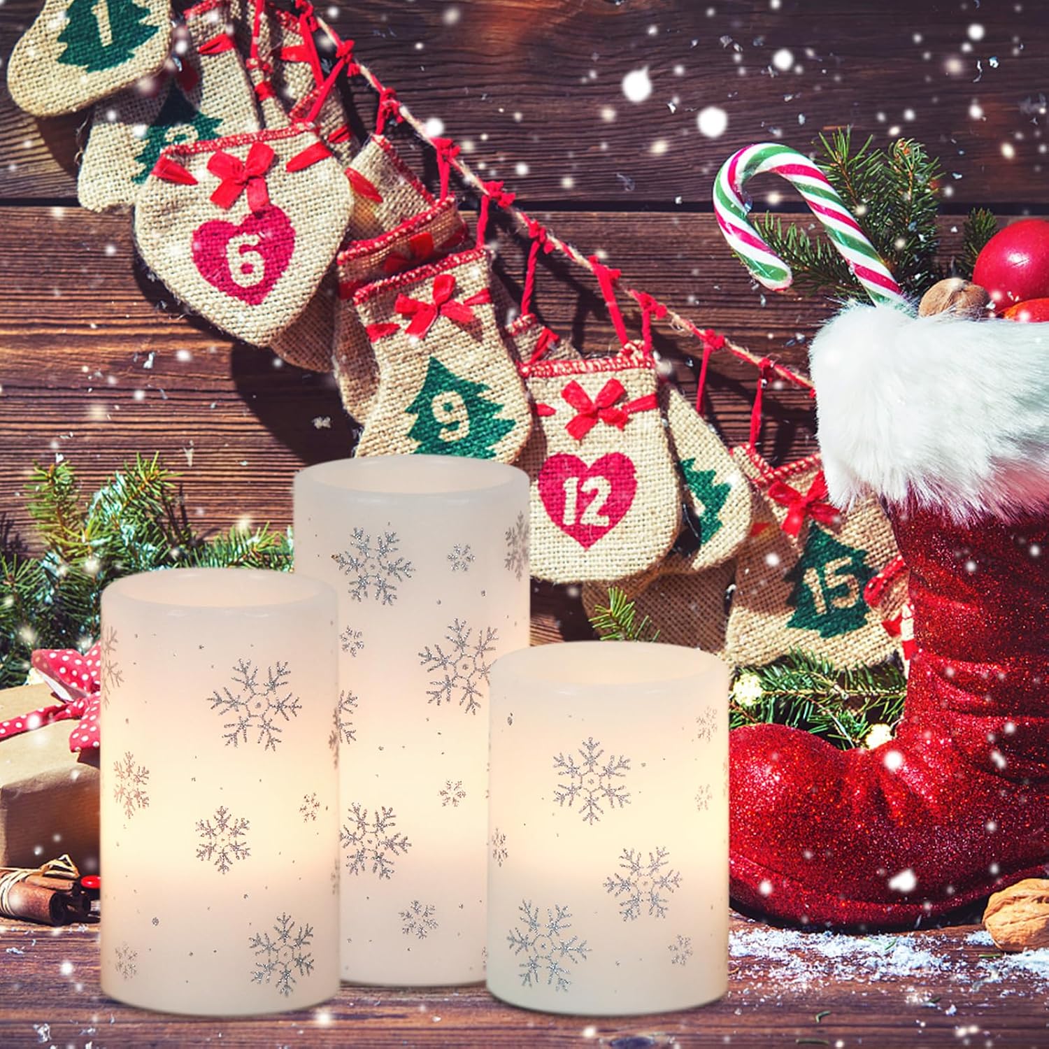 Silver Snowflake Flameless Candles Battery Operated with 6H Timer | LED Pillar Candles Flickering, Real Wax Warm Light