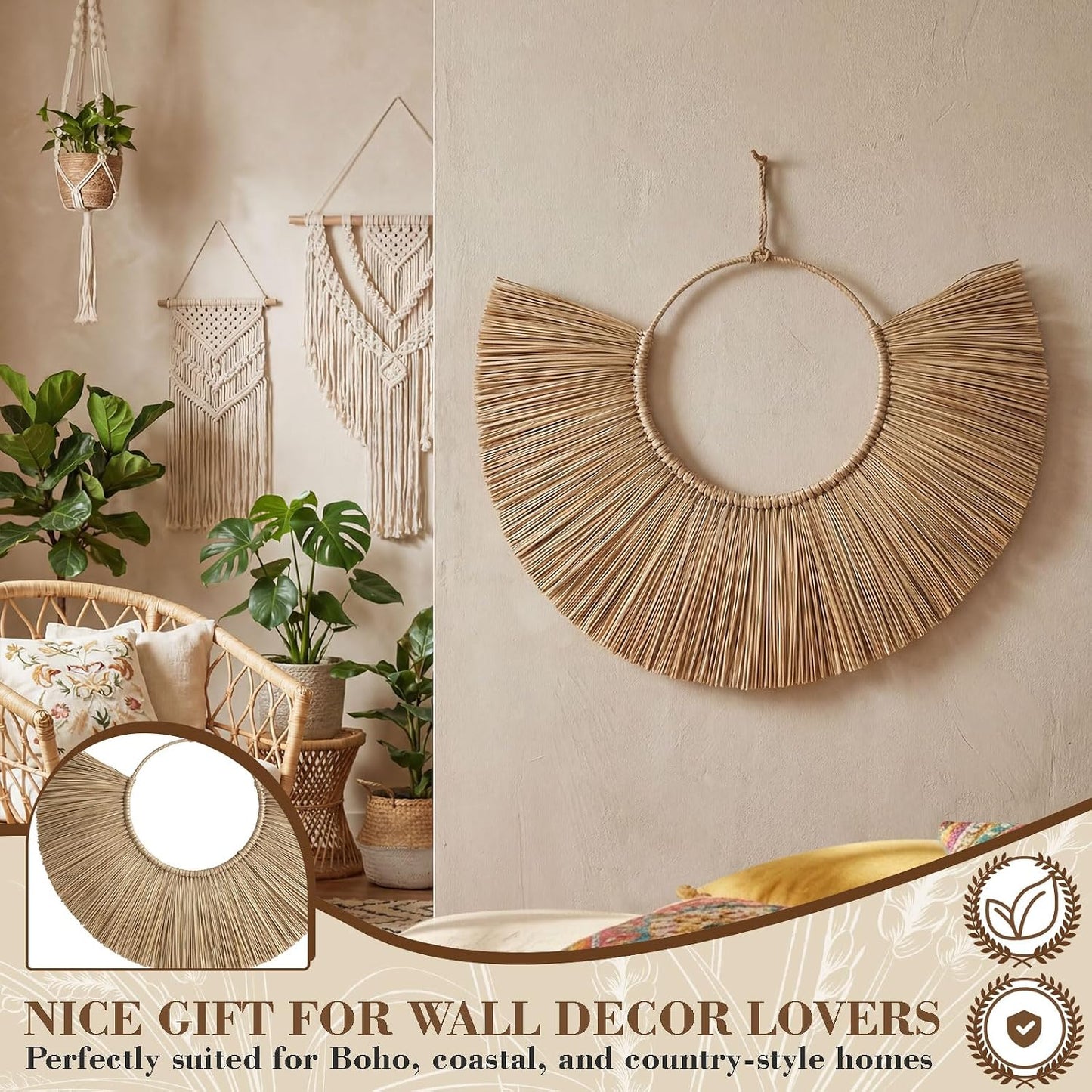 Rattan Wicker Basket Wall Art / 20'' x 12 / Set of 2