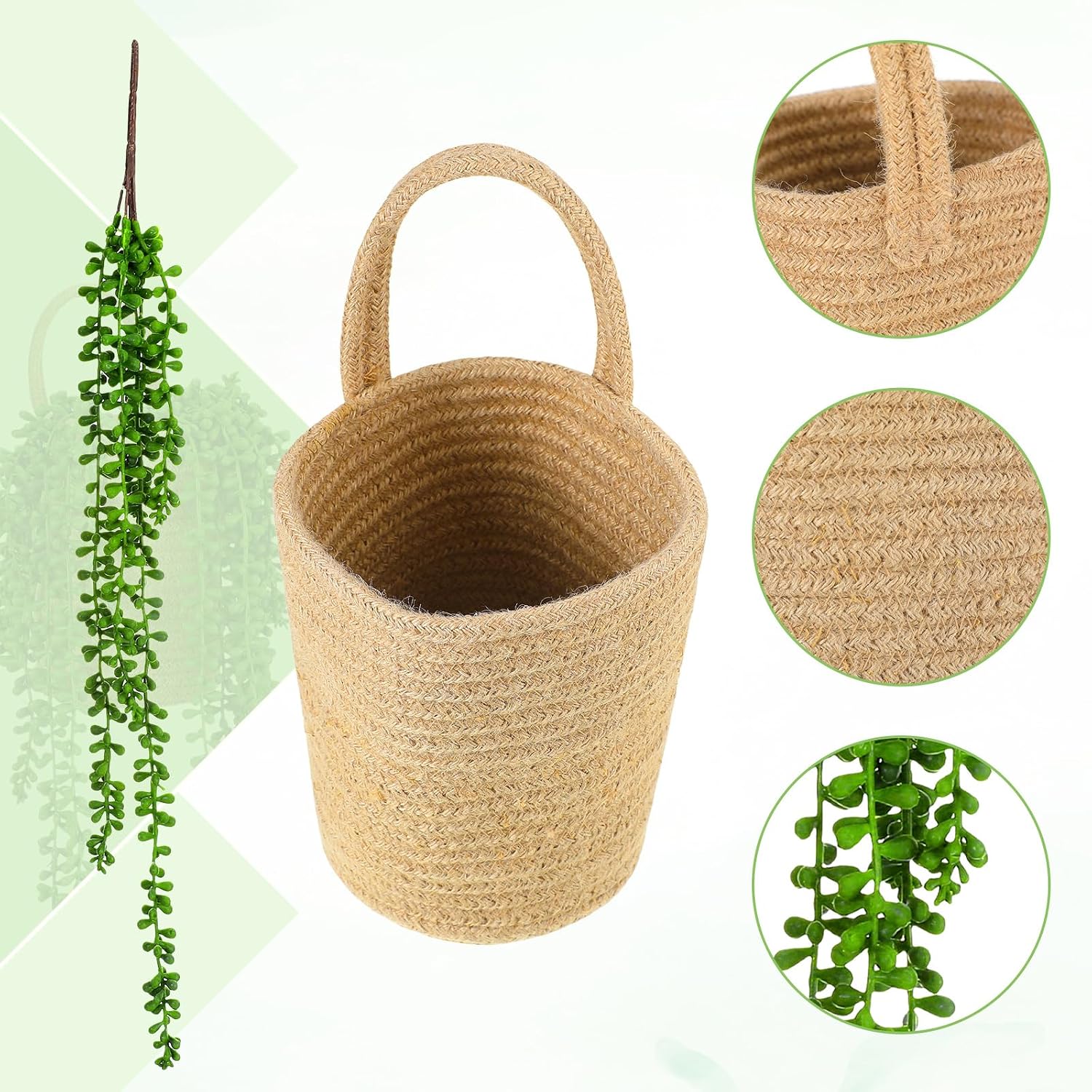 Faux Strings of Pearls Plant Jute Hanging Basket / Set of 4
