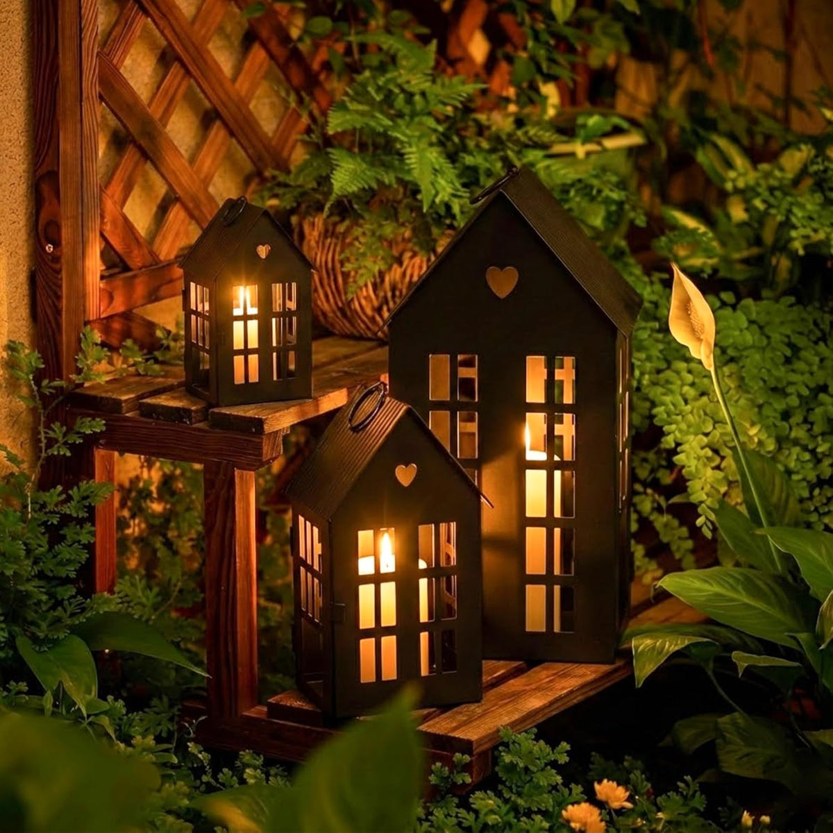 TRIROCKS Set of 3 Decorative Hanging Lanterns 13.5"&9.5"&5.5" H Gothic Street Town House Village Decor Candle Holders
