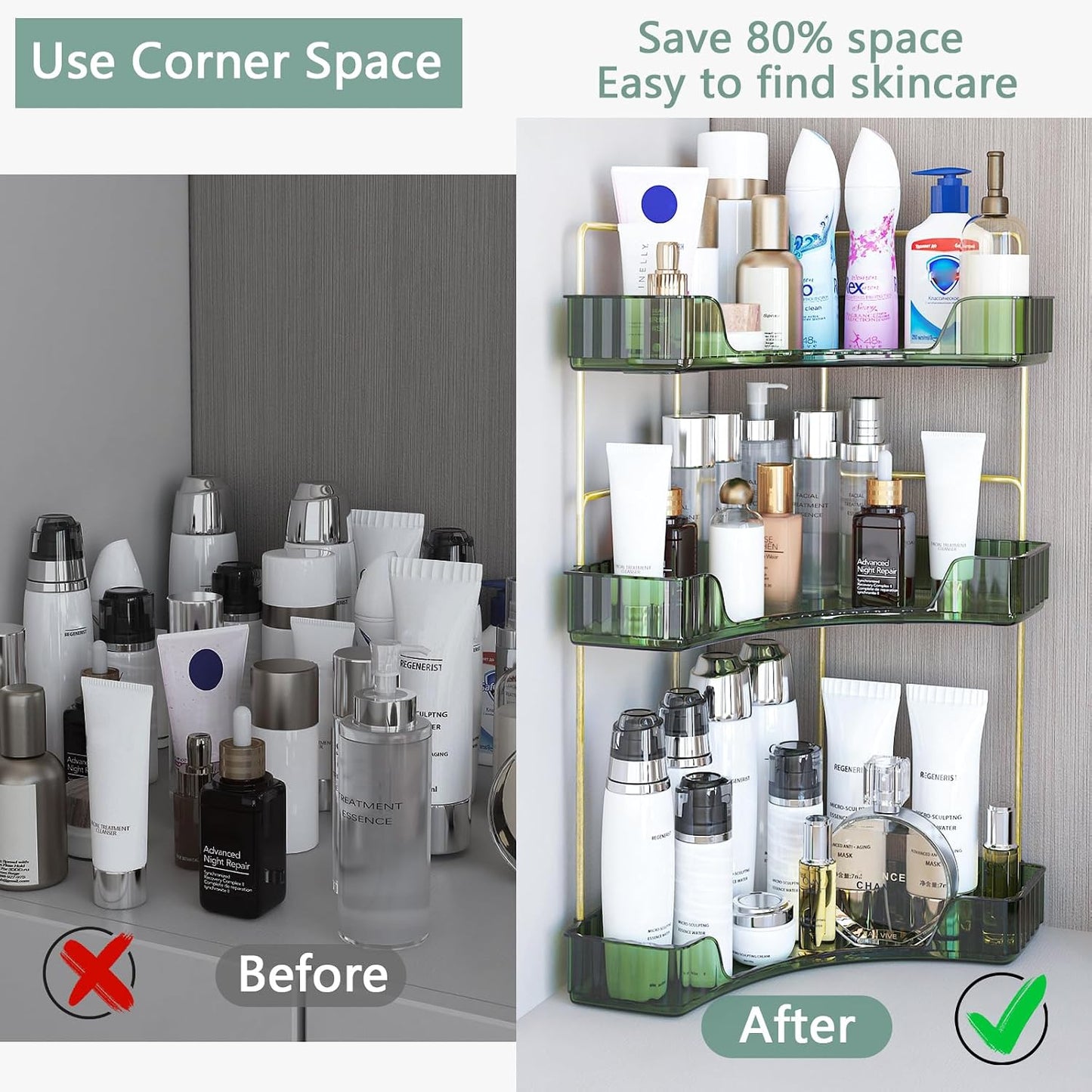 Webetop Corner Bathroom Organizer 3 Tier Makeup Countertop Shelf for Vanity | Compact Corner Design, Daily Item