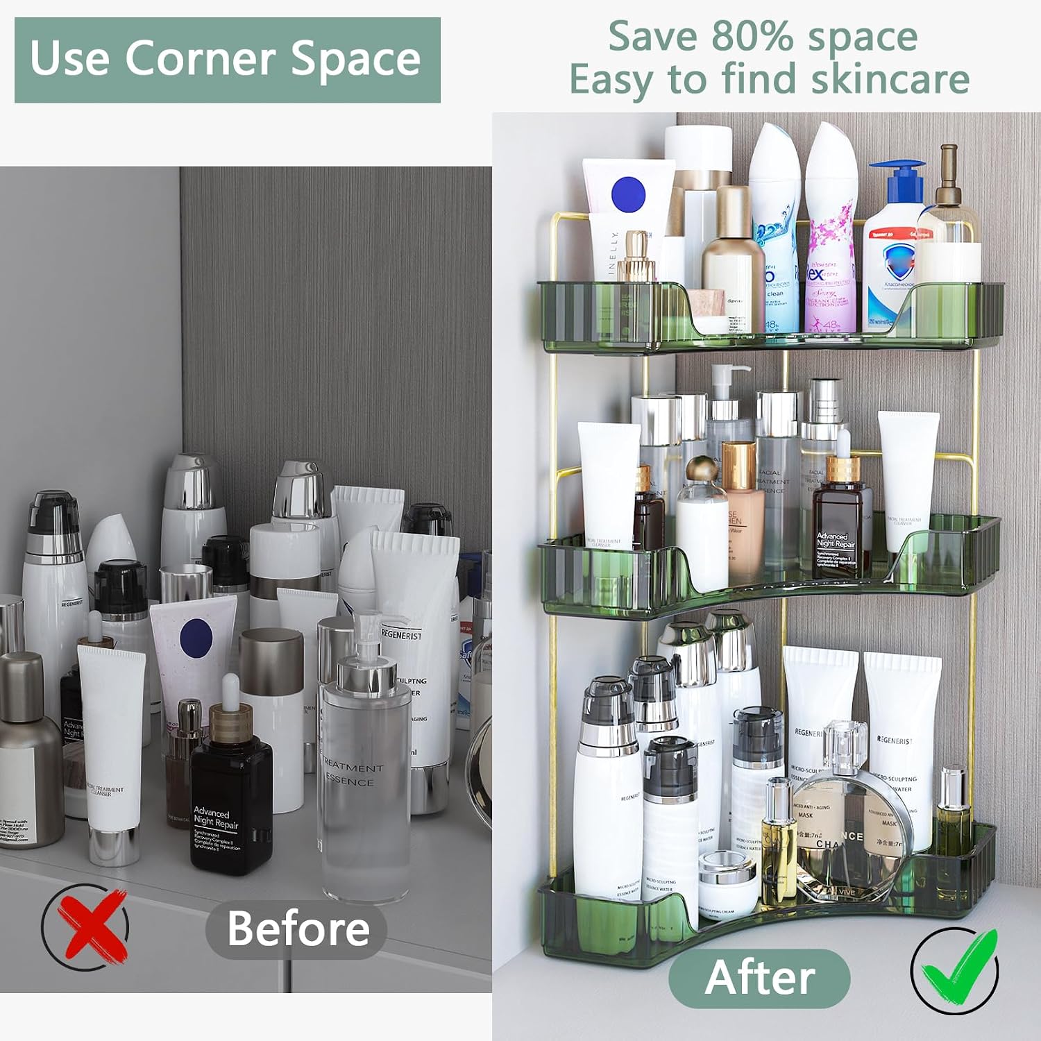 Webetop Corner Bathroom Organizer 3 Tier Makeup Countertop Shelf for Vanity | Compact Corner Design, Daily Item