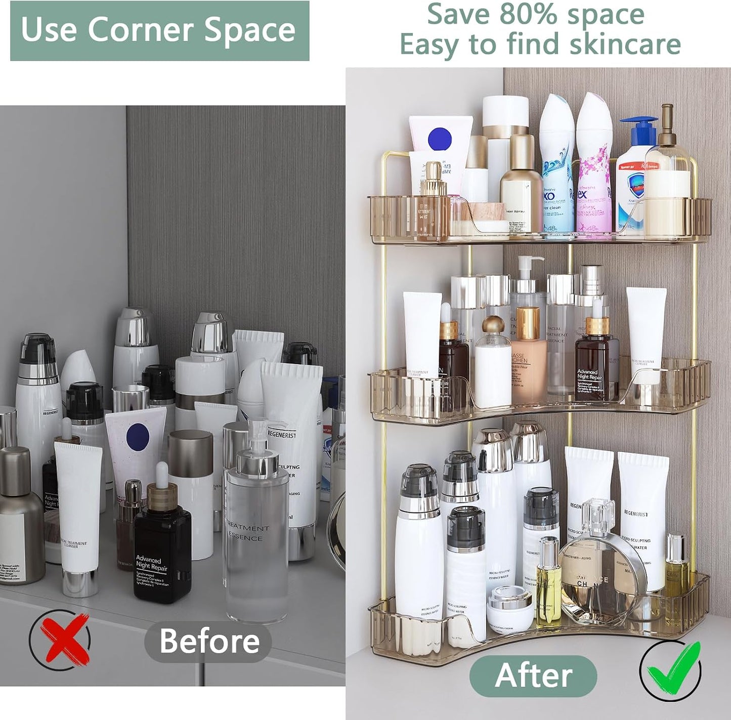 Webetop 3 Tier Corner Bathroom Organizer Countertop for Skincare & Dresser | Multi-Purpose For Toiletries/Perfume, Easy