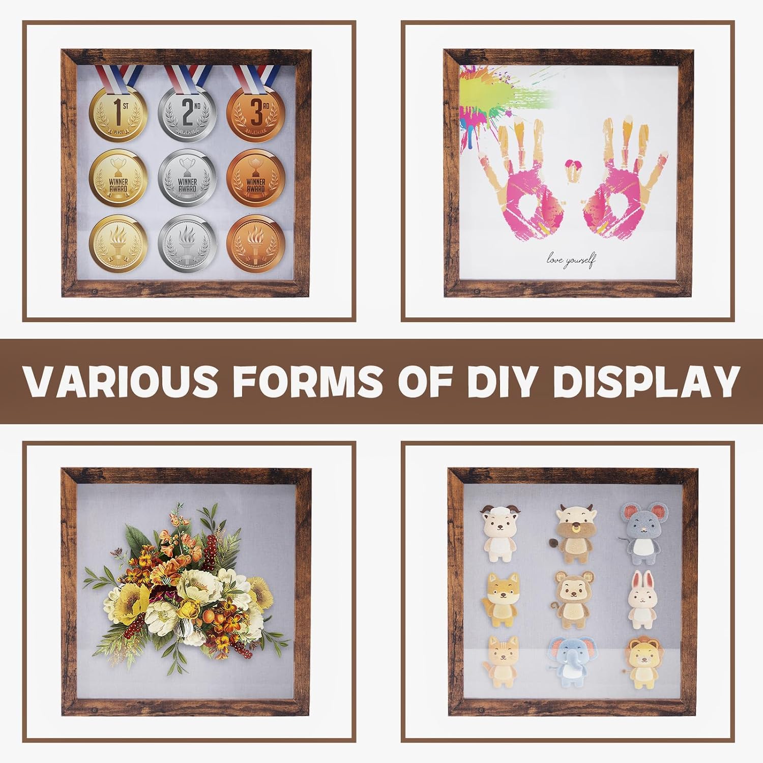 Muzilife 12x12 Shadow Box Wood Picture Frame, Tempered Glass, Honey Brown | FSC-Certified MDF | Soft Acid-free Linen