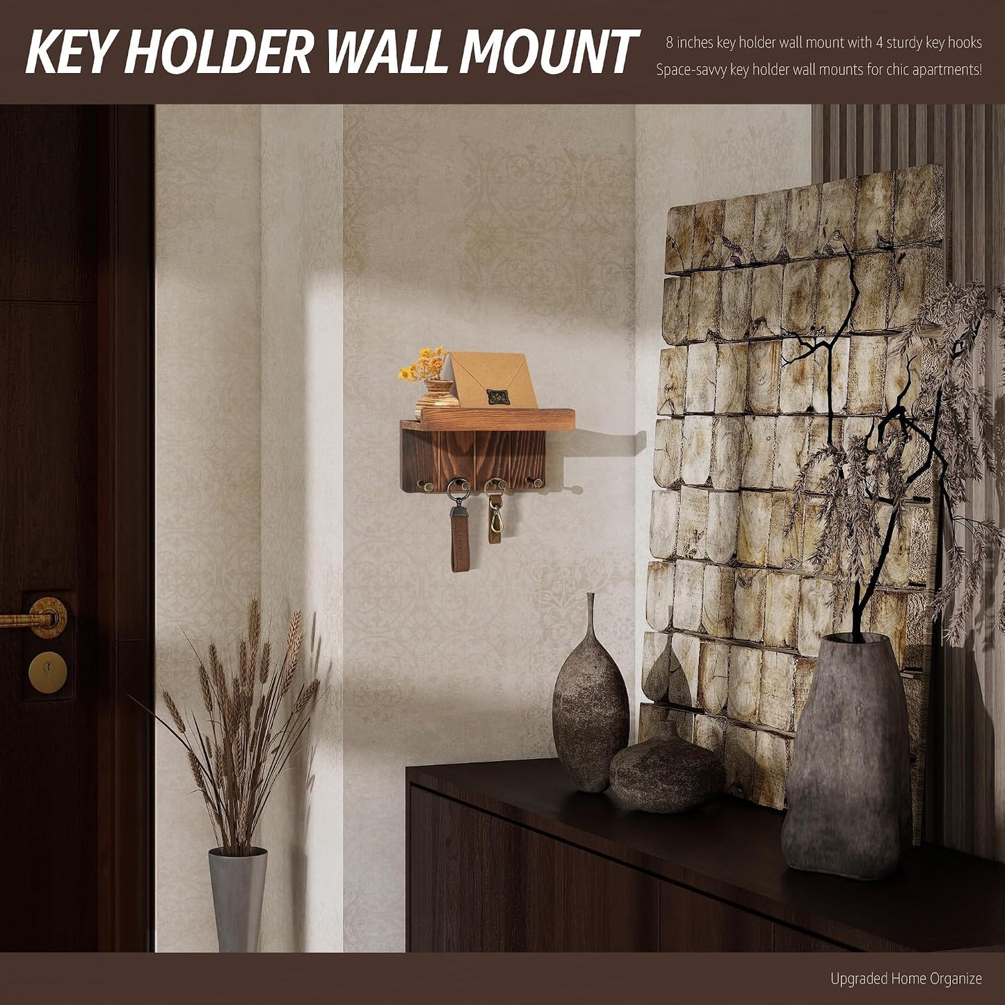 4 Hooks & Floating Shelf / Retro Brown / Small - 8 Inch