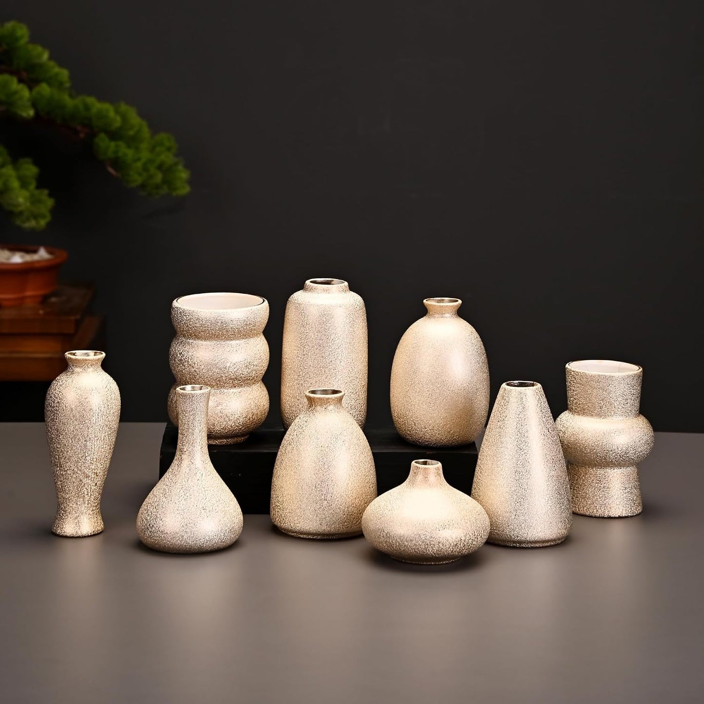 Ceramic Bud Vases for Pampas Grass Flowers / Gold / Set of 9