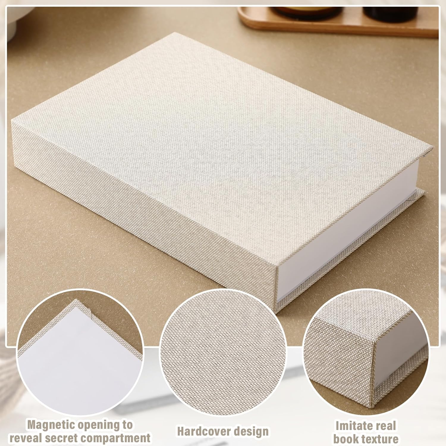 Fake Book Box Neutral Linen Book Box Decorative Faux Prop / 8.6 x 6.1 x 1.8 / Rice White / Set of 3