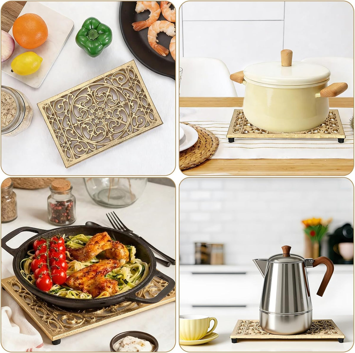 Sumnacon Cast Iron Trivet 2Pcs Heat Resistant Trivets for Hot Pots and Pans | 9.6 x 6.3 Inch Metal Trivets with Rubber