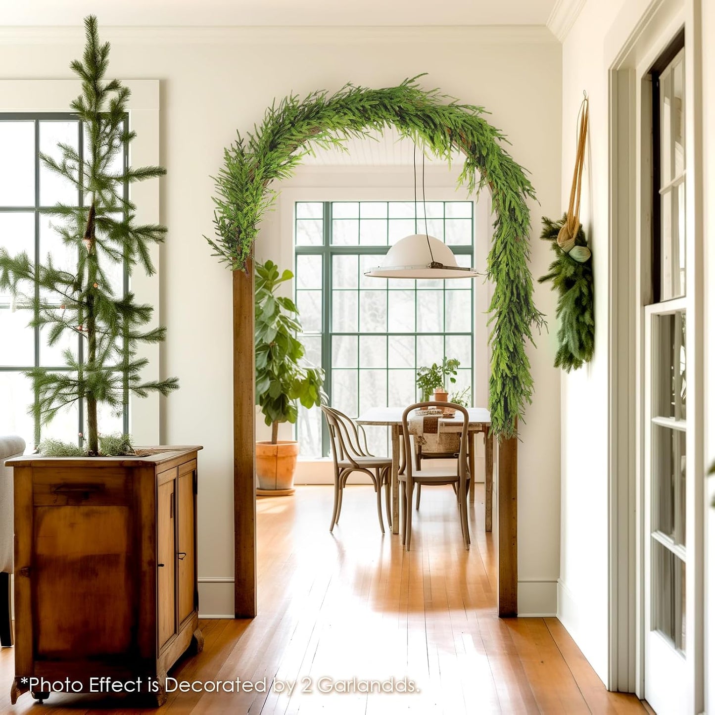 WBHome 2 PCS 9FT Real Touch Norfolk Pine Christmas Garland, Winter Greenery Garland for Christmas, Holiday Seasonal