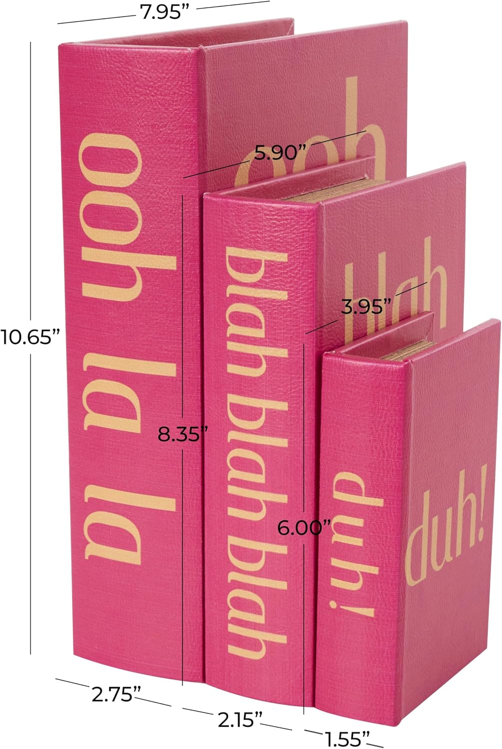 Wooden Decorative Box "Ooh La La" Faux Storage Book Decorative / Red / 12", 9", 6"H / Set of 3