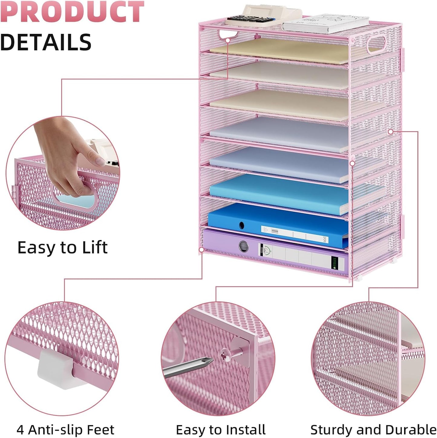 Marbrasse Paper Organizer Letter Tray, 9 Tier Mesh File Organizer with Handle, Paper Sorter Desk Organizer for Home