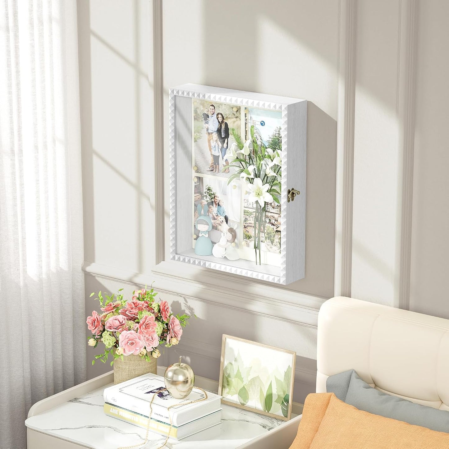 SZQINJI Shadow Box Frame 11x14 Deep Diamond Shape Display Cases Wood White | Memory Box, Front-Opening Glass Door