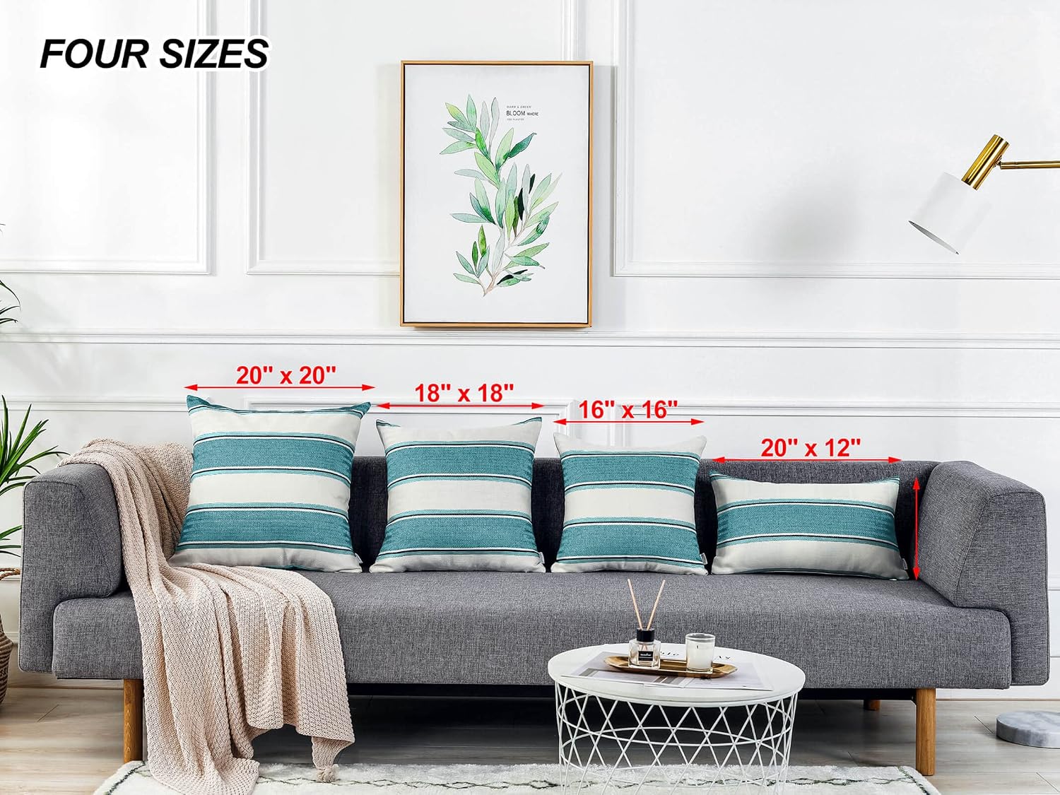 Farmhouse Linen Throw Pillow Cover Cushion Stripe Decoration Buffalo / 22 x 22 / Teal / Set of 2