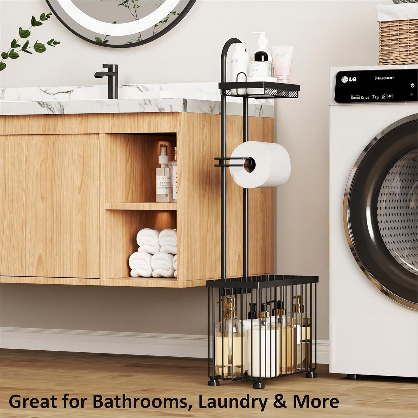 X-cosrack Freestanding Toilet Paper Holder Toilet Tissue Rack Scroll Stand Roll Dispenser with Storage Shelf Reserve