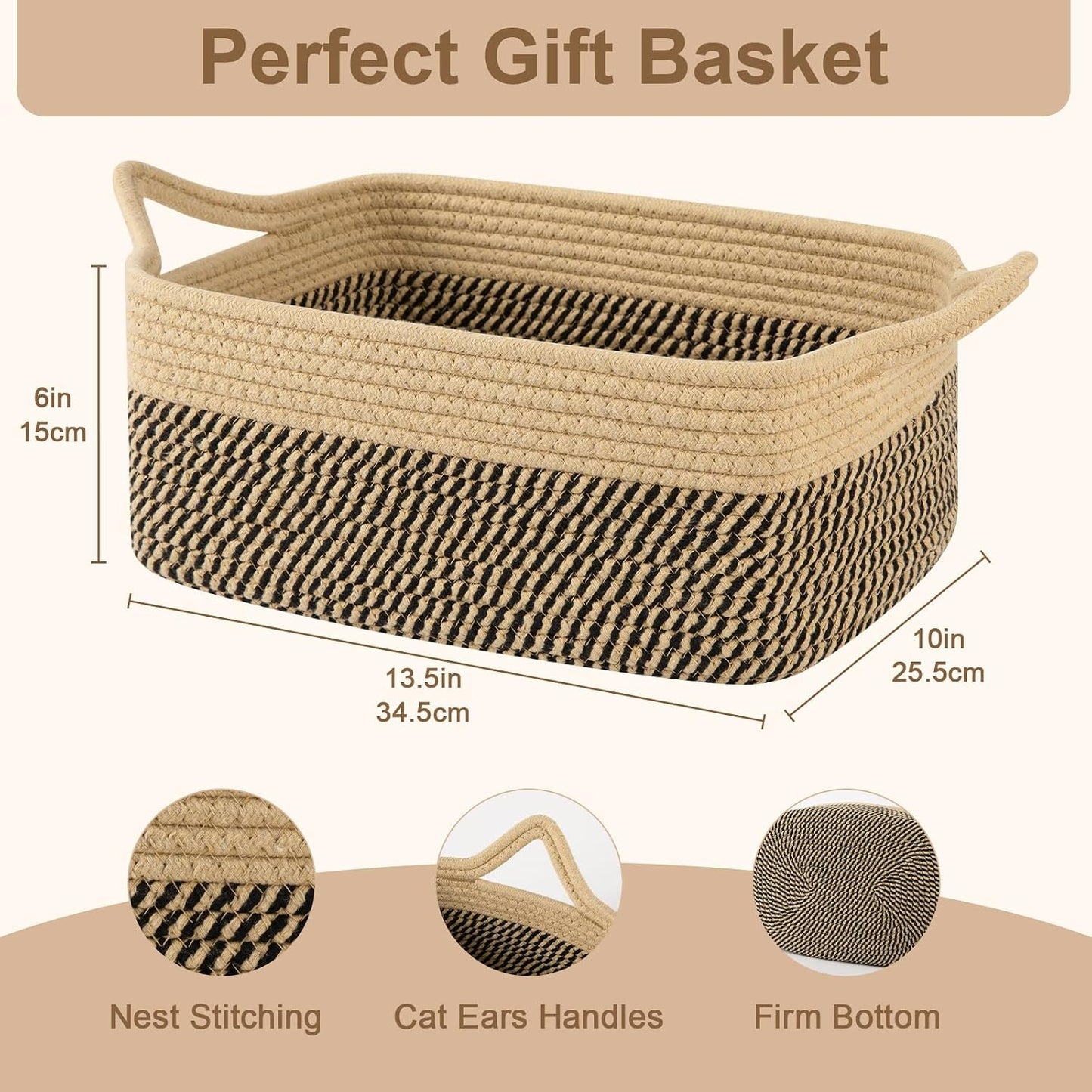 Woven Basket / Storage Baskets / Black & Yellow / Medium: 13.5l*10w*6h