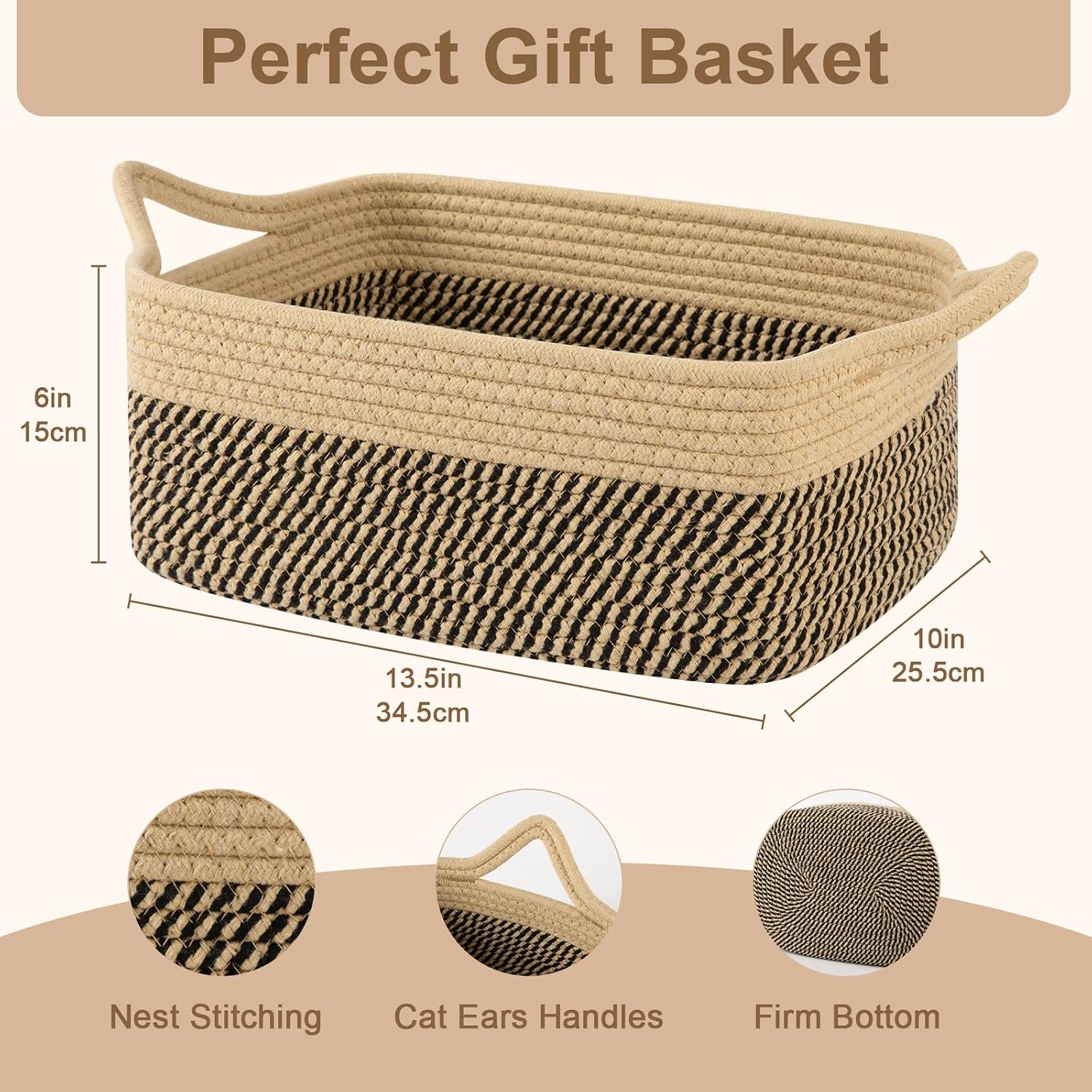 Woven Basket / Storage Baskets / Black & Yellow / Medium: 13.5l*10w*6h