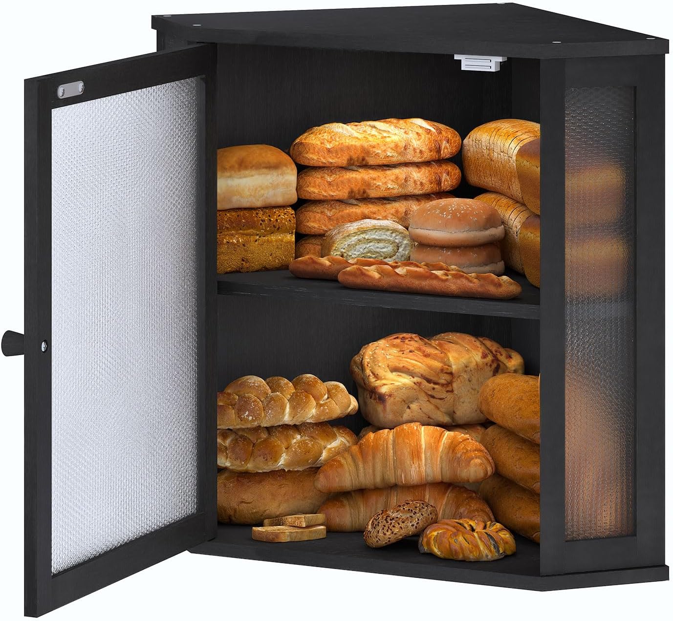 Corner Bread Box for Kitchen Countertop,Bread Storage for Homemade Bread, Double Layer Large Bamboo Kitchen Storage Bin