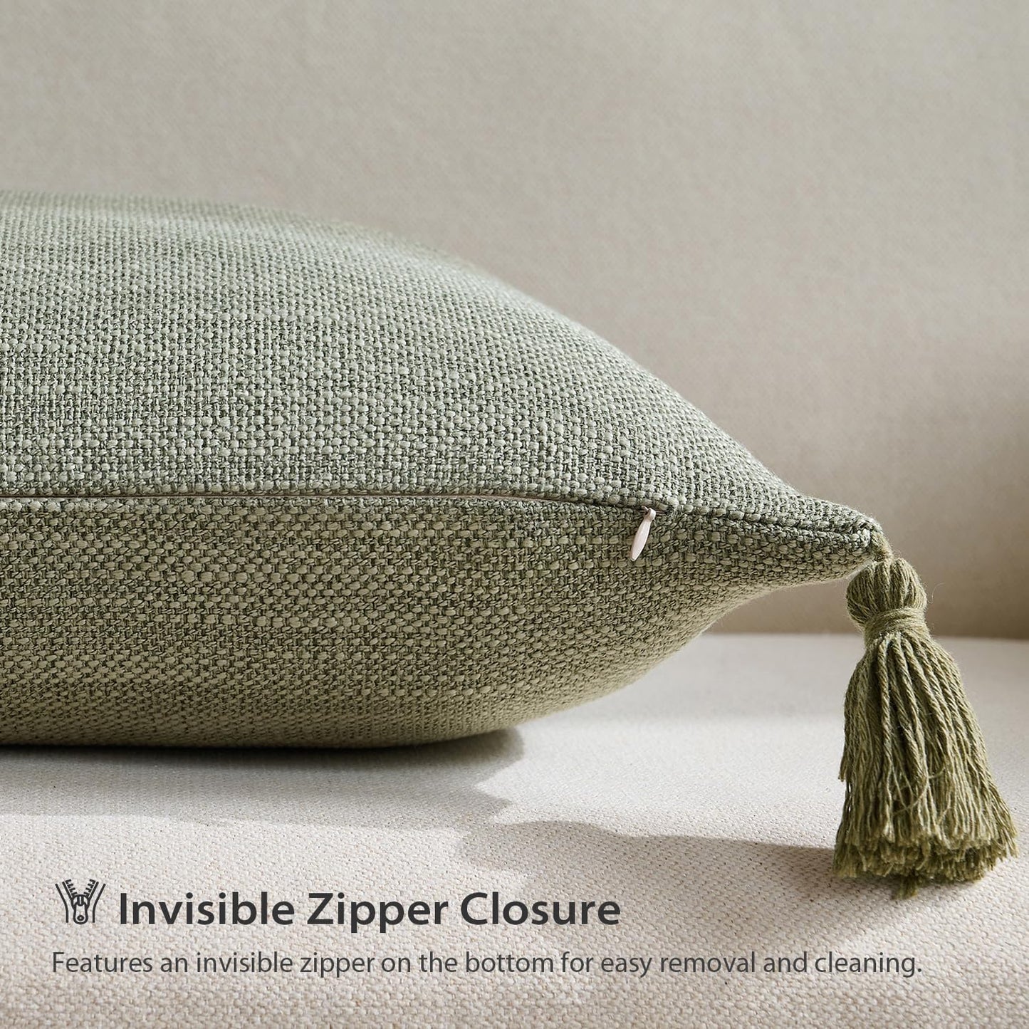Linen Look Decorative Throw Cushion Covers / Dark Sage / 18 x 18 / Set of 2