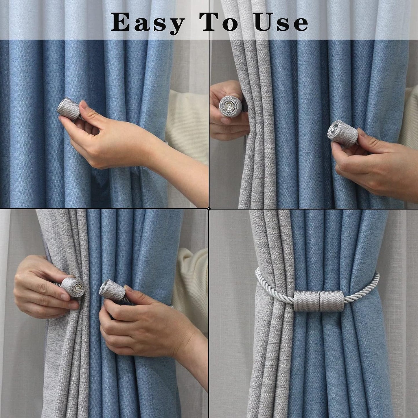 Magnetic Curtain Tiebacks Holdbacks Decorative Tie Backs for Windows Porlau | 6 Pack Grey Modern Outdoor Drapes