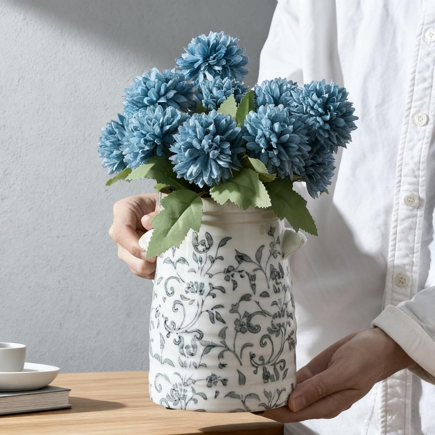 Rustic Farmhouse Vases / 17323l-gray and White / 8 Inch
