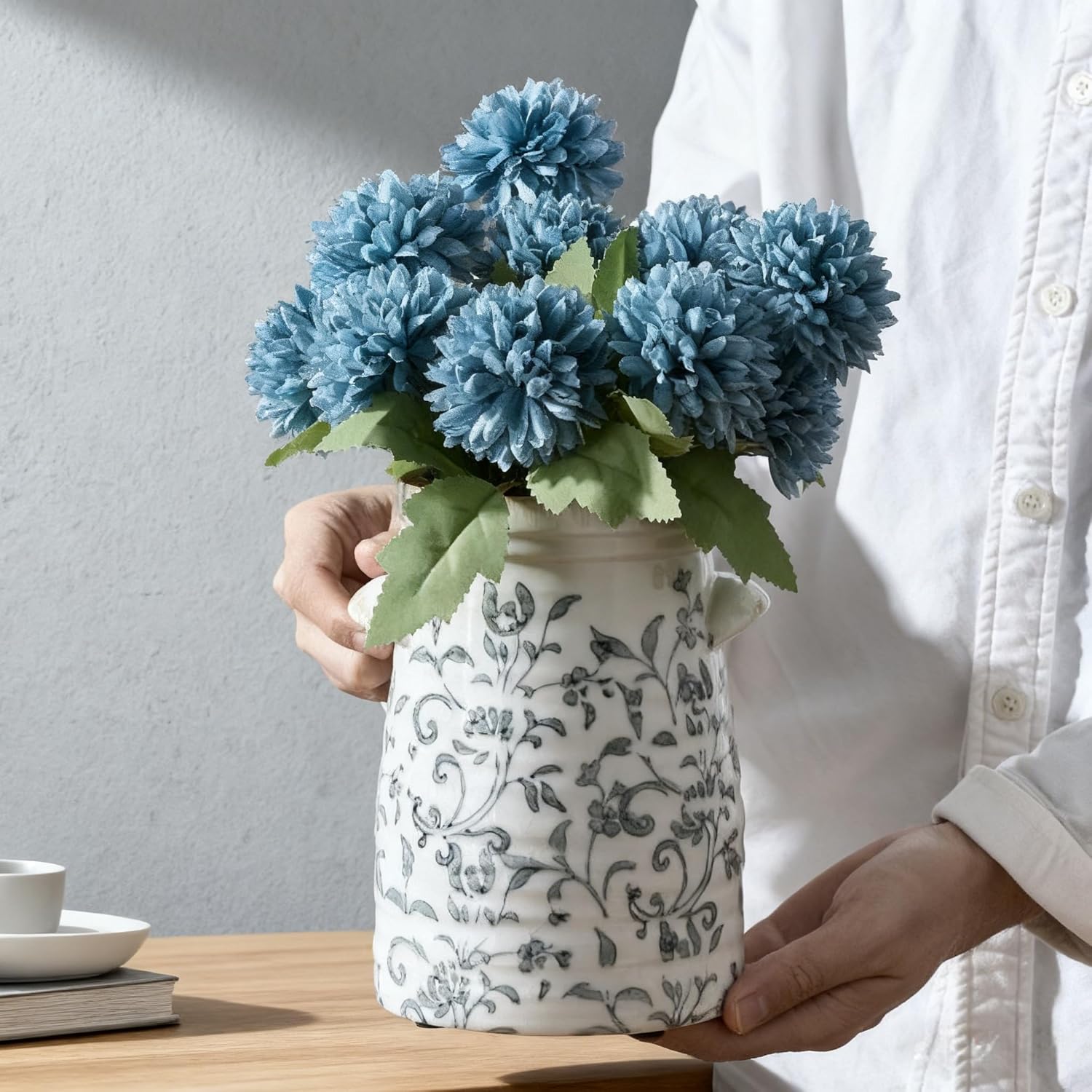 Rustic Farmhouse Vases / 17323l-gray and White / 8 Inch