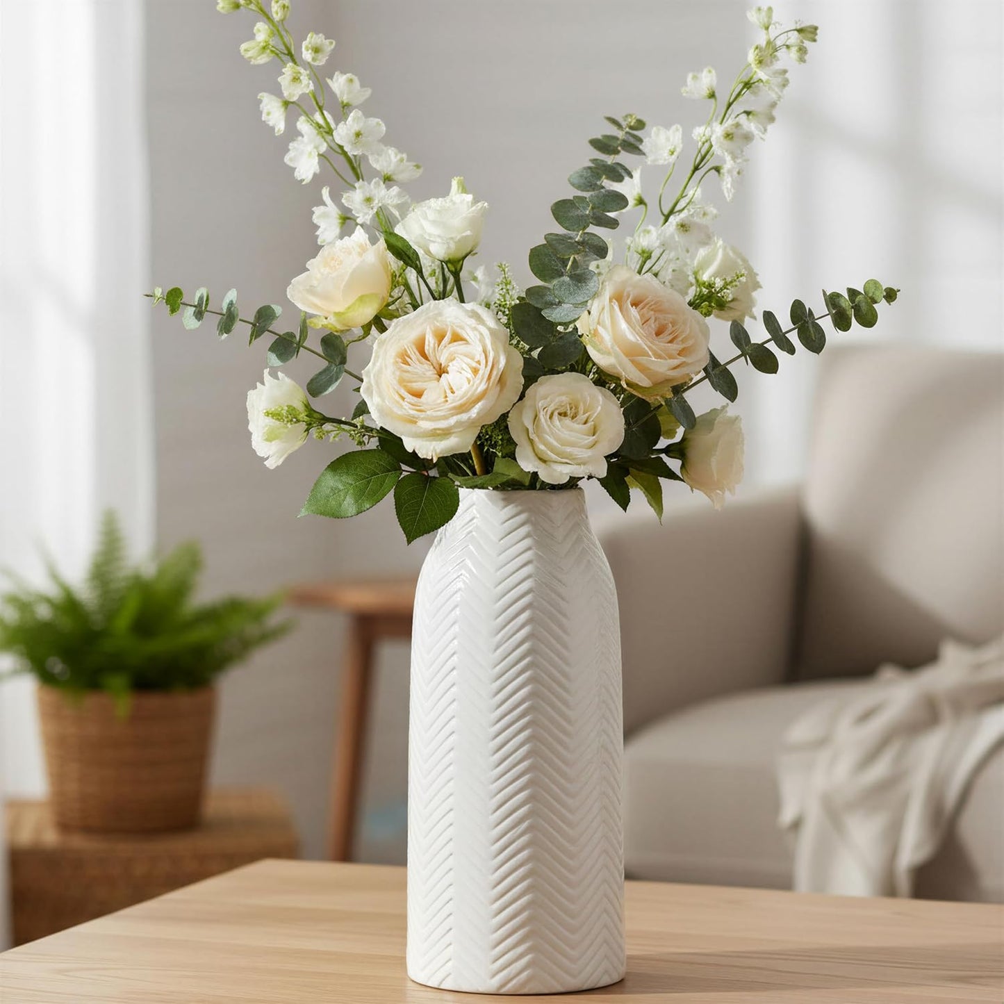 Vase for Flowers Ceramic Vase for Decor / 6d'' x 12"H / White