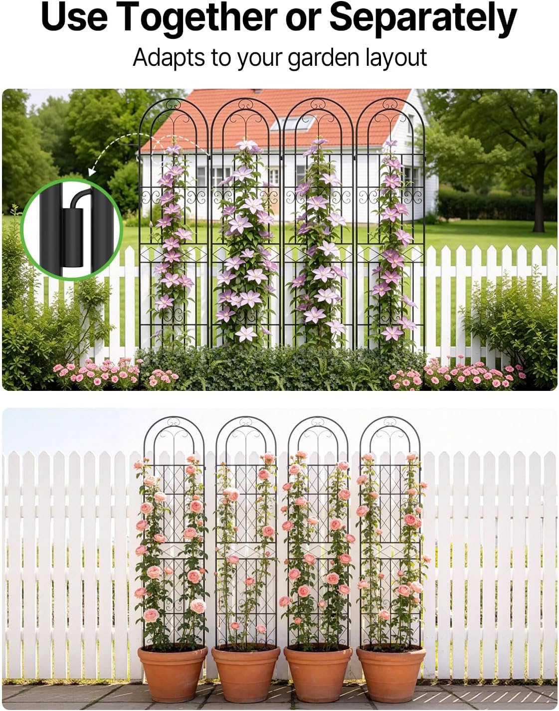 Suteck Garden Trellis for Climbing Plants Outdoor, 87" H x 20" W, 4 Pack | Metal Garden Trellis with Rustproof