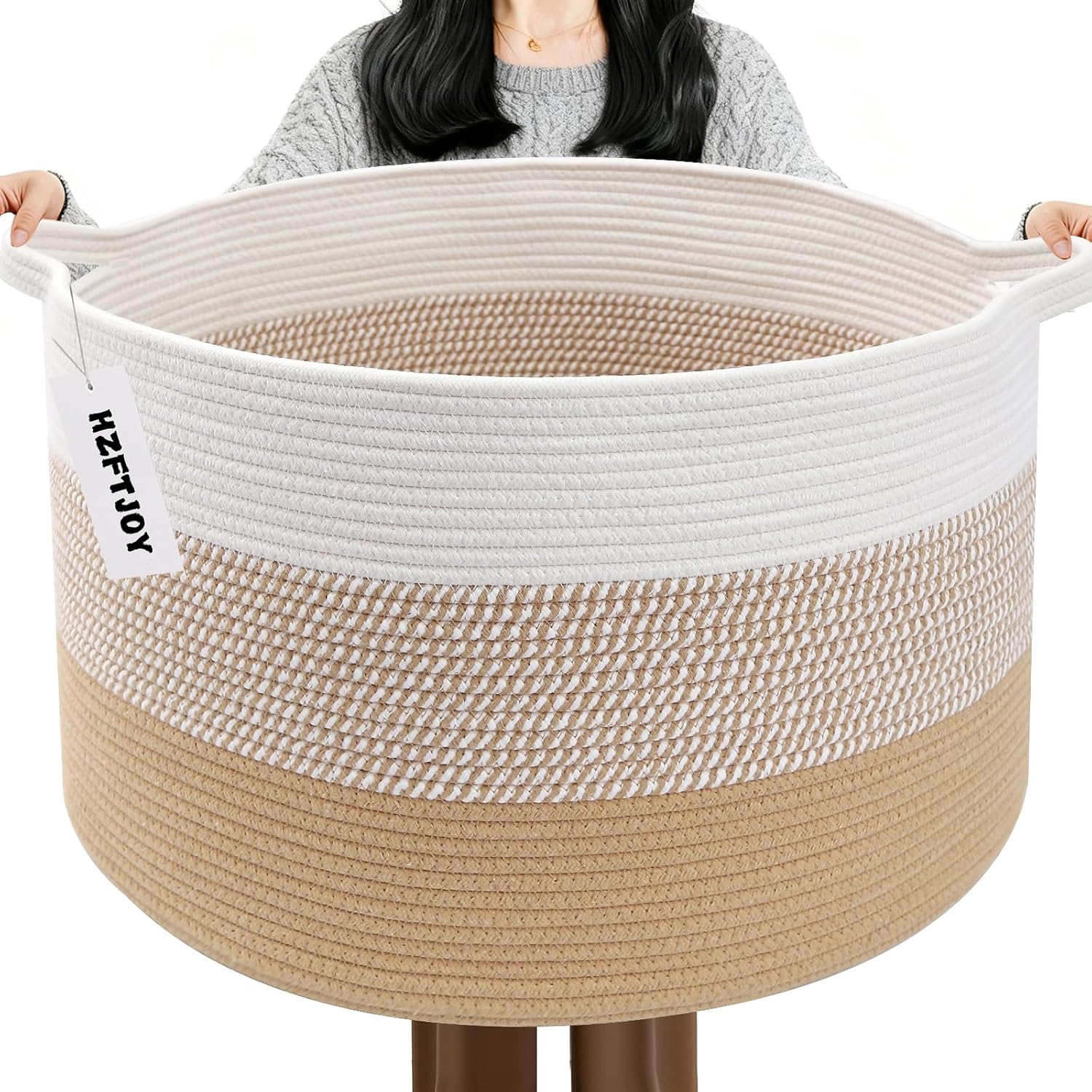 115L Large Blanket Basket,Rope Woven Laundry Basket-Yellow