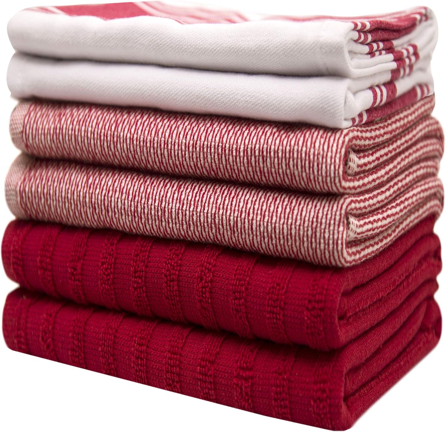 Premium Kitchen Towels 6 Pack 100% Cotton 20"x28" Dish Towels - Red Wide | Large Flat & Terry Kitchen Linen Set with