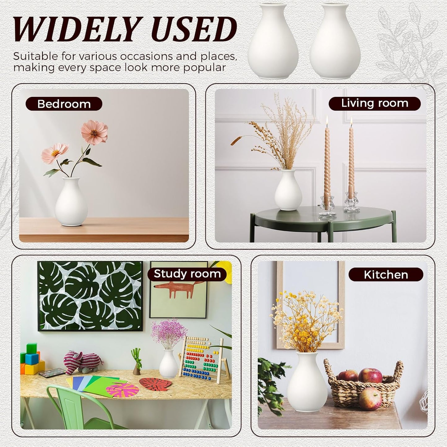 Ceramic Bud Vases Bulk Boho Small Flower Vase Ceramic Vases / 3.9"*2.76 / White / Set of 15