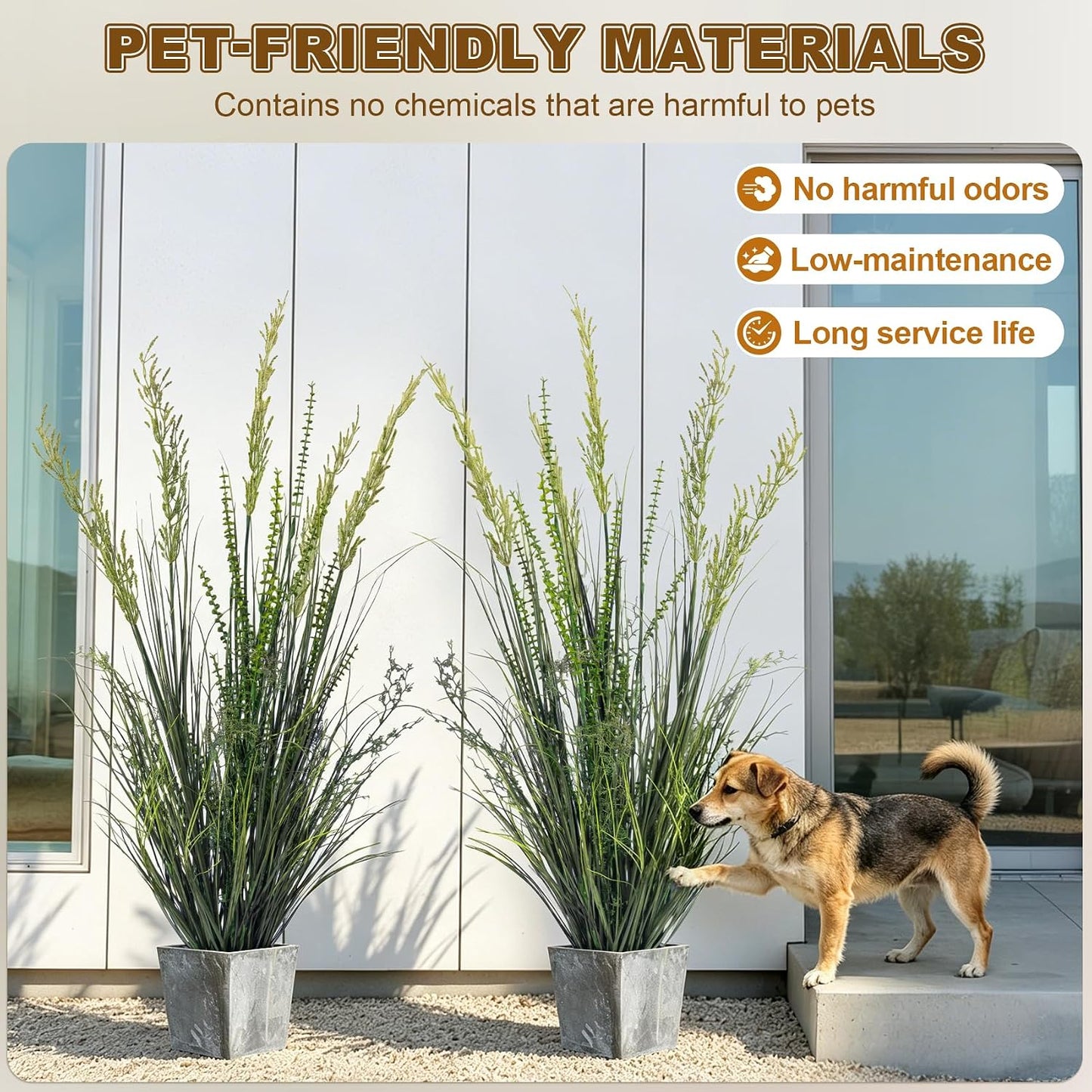 Faux Plastic plantas Synthetic Pampas Grass Indoor Outdoor Realistic Floor / 4FT / Green / Set of 2
