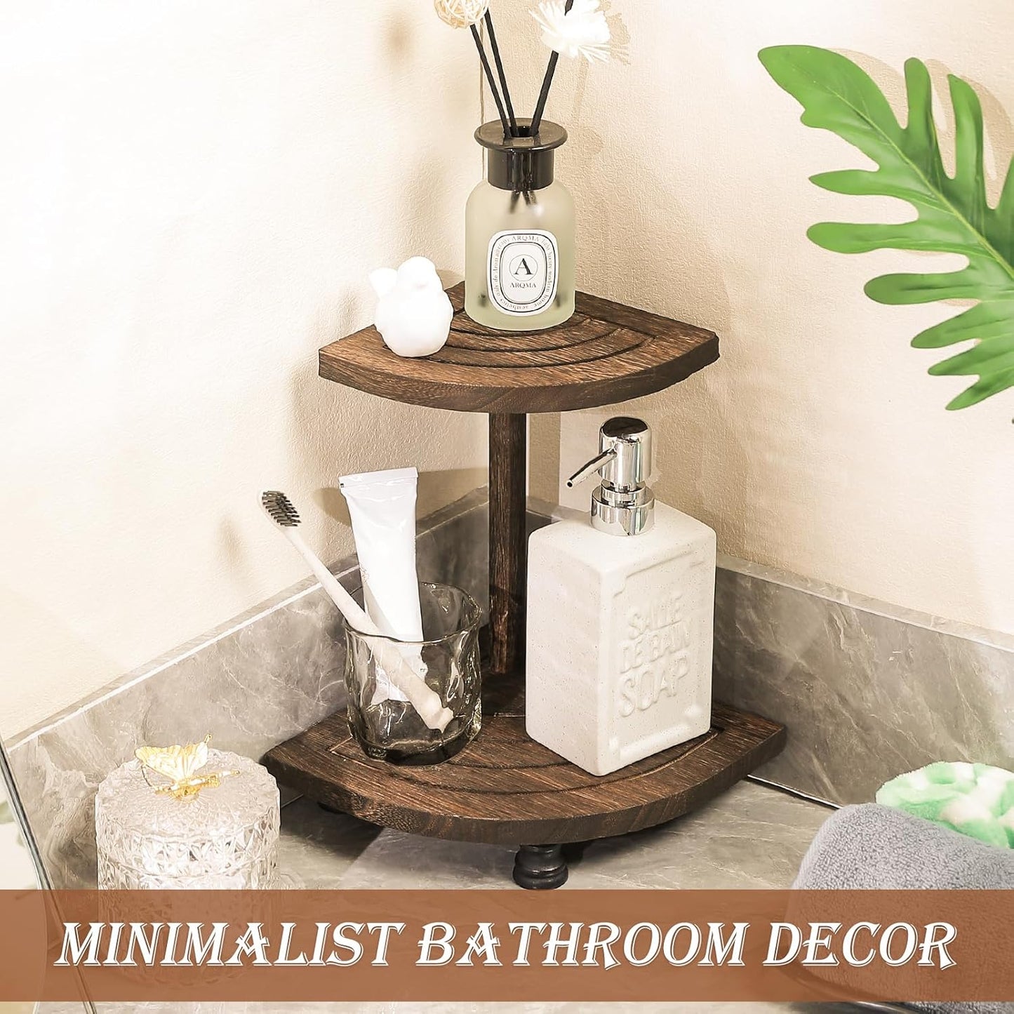 2-Tier Rustic Corner Shelf / Flabelliform-brown-2tier