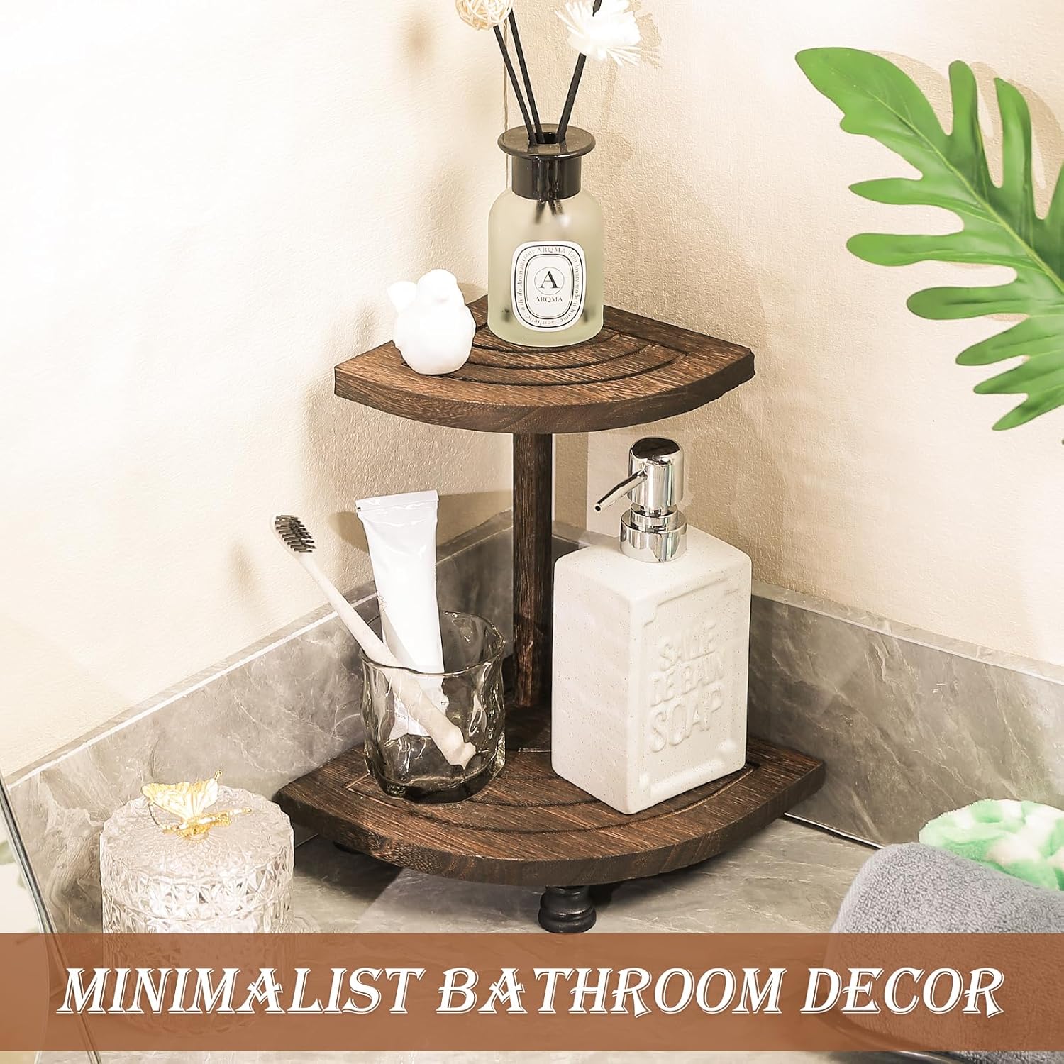 2-Tier Rustic Corner Shelf / Flabelliform-brown-2tier