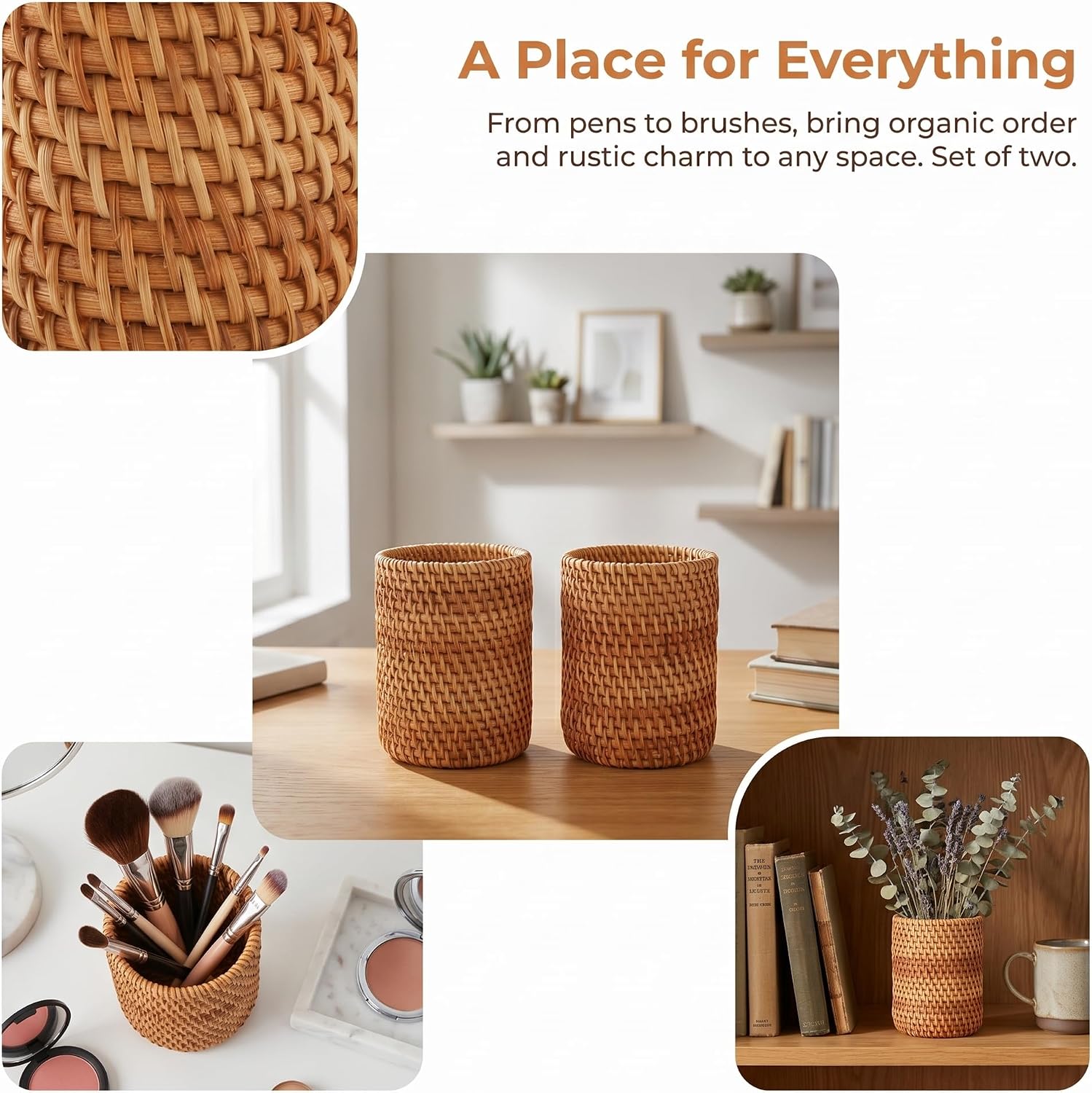Rattan Pencil Holder / Set of 2