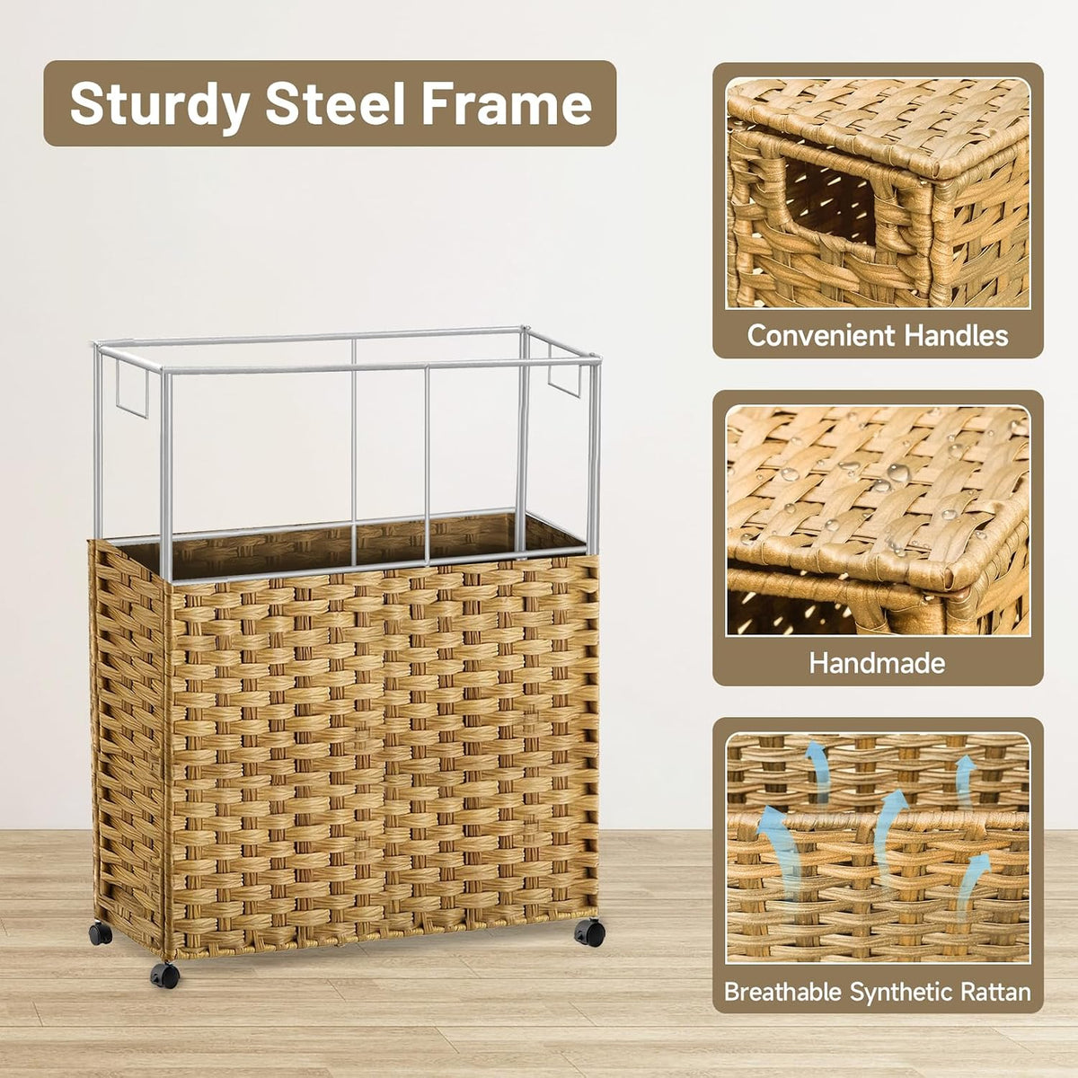 Hiagnete Toilet Paper Storage Basket with Lid and Wheels, Rattan Toilet Paper Holder Storage, Toilet Paper Organizer