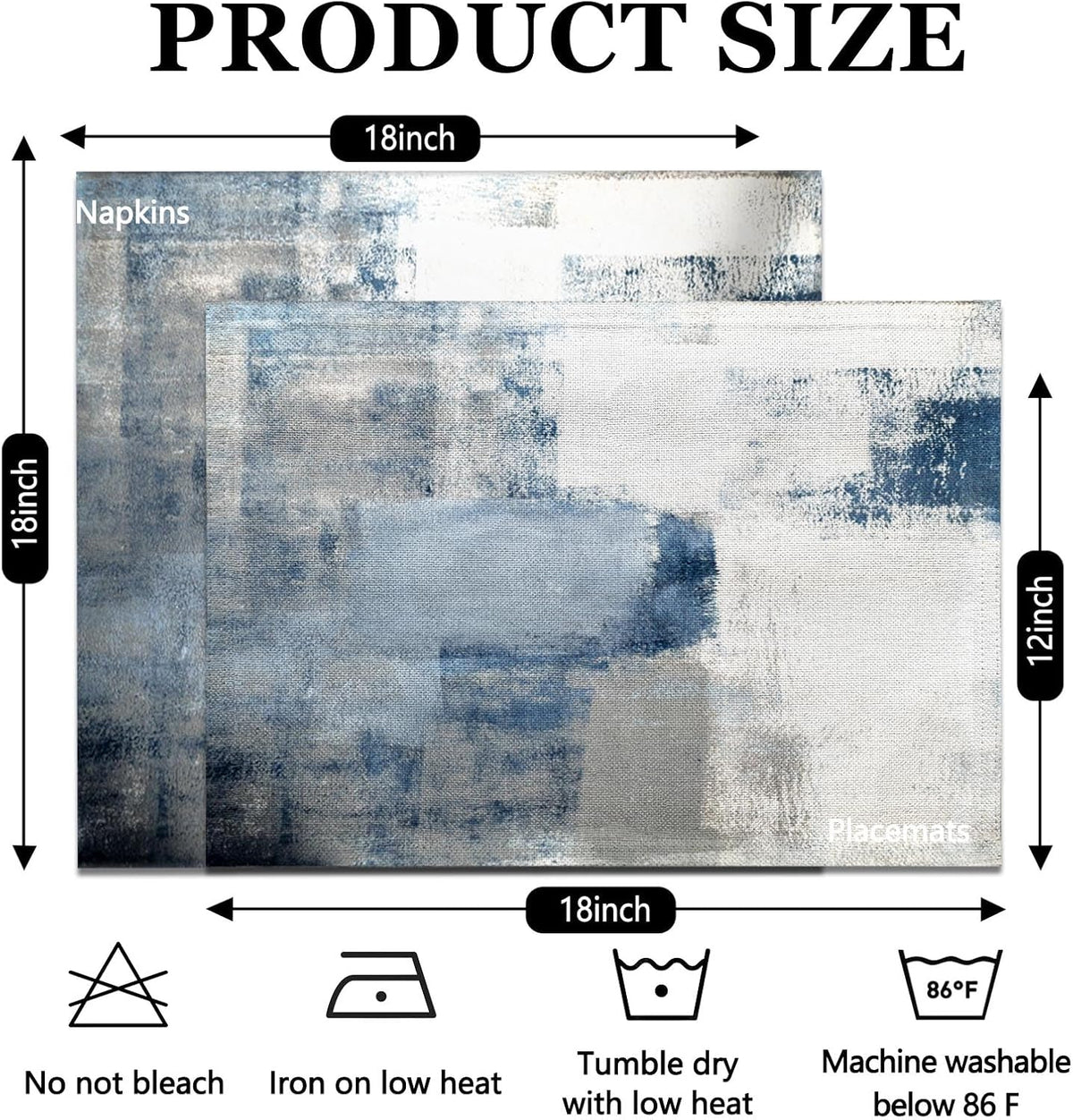 MCALK 4 Each Blue Placemats and Cloth Napkins Set of 8, Modern Abstract Art Painted Placemat for Home Kitchen Decor