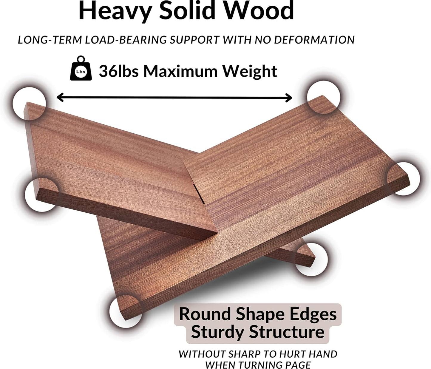 Honygebia Solid Wood Book Stands - Cross Frame Sapele Wooden Book Holder, Open Bookstand for Display and Reading